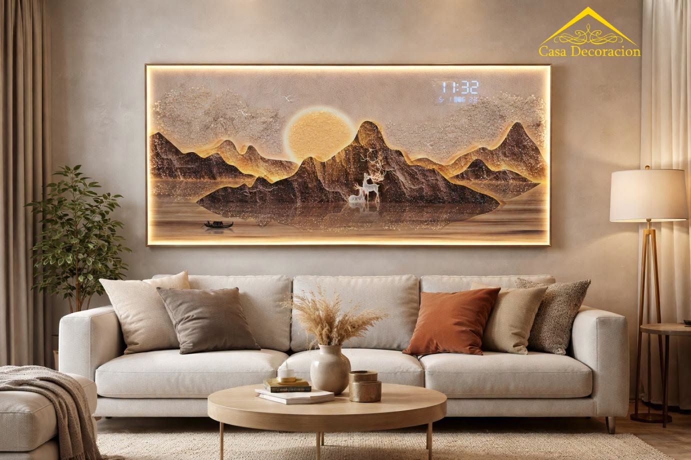 Sunset Nature Landscape Crystal Painting W/ Clock 160x80cm