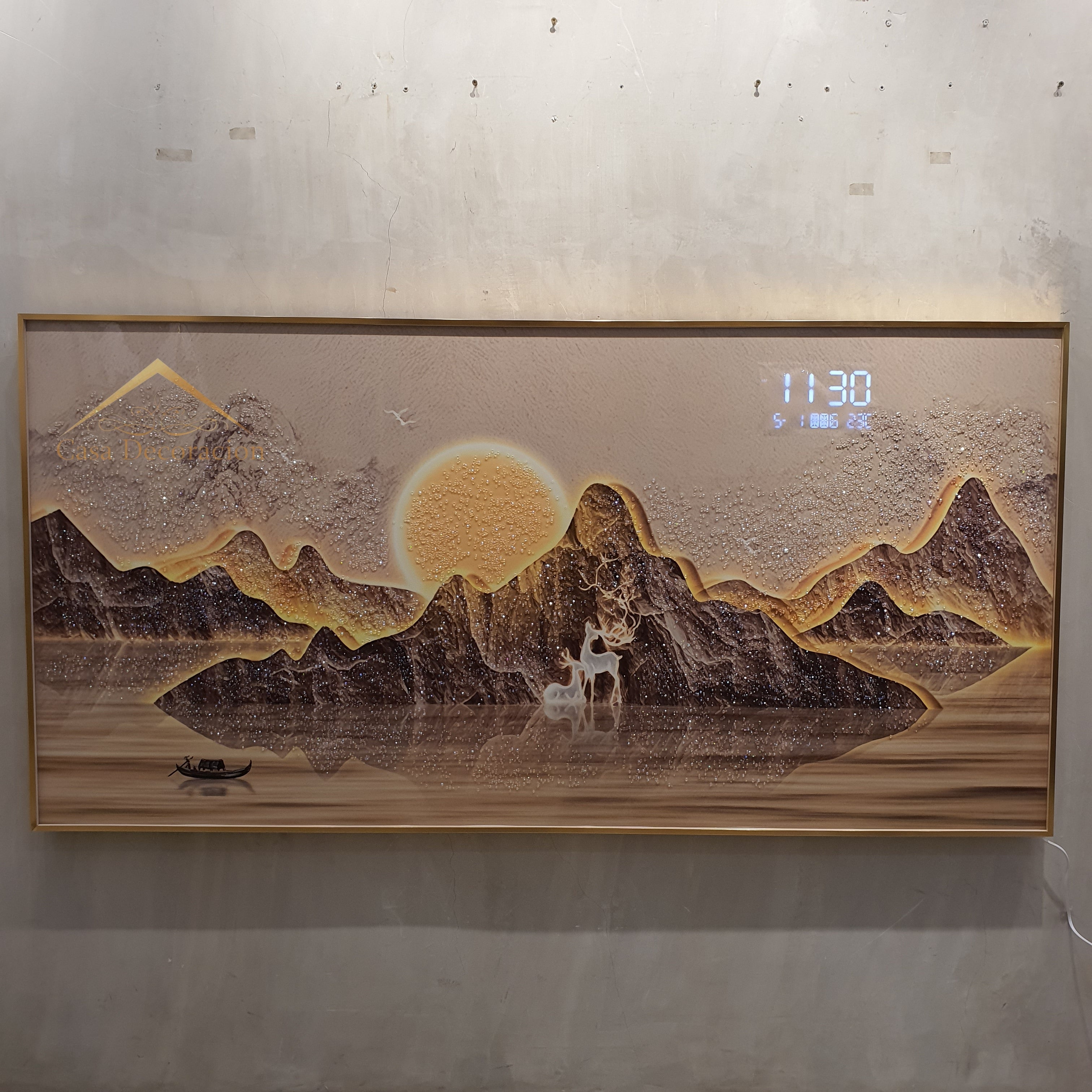 Sunset Nature Landscape Crystal Painting W/ Clock 160x80cm