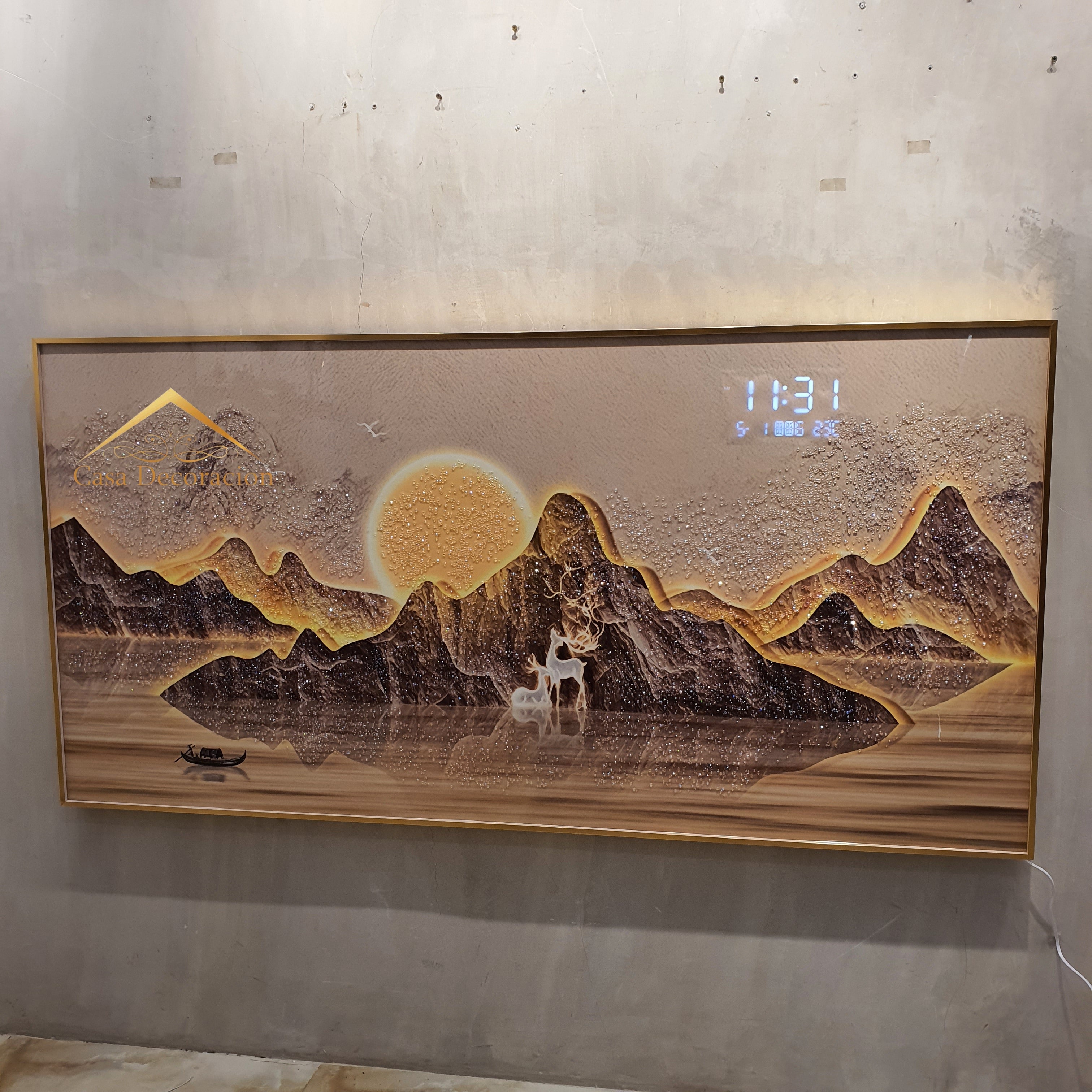 Sunset Nature Landscape Crystal Painting W/ Clock 160x80cm