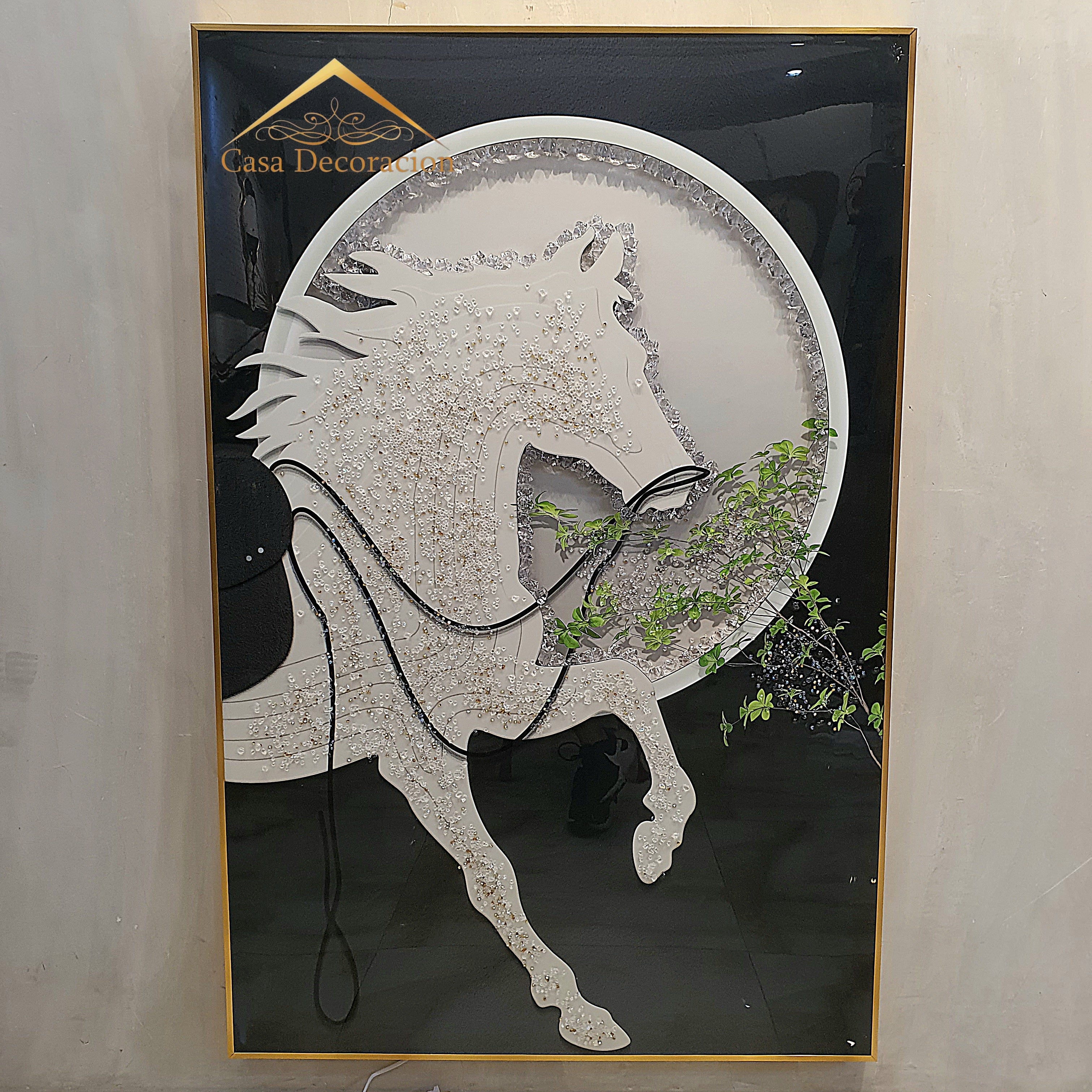 White Horse Figure Crystal Painting