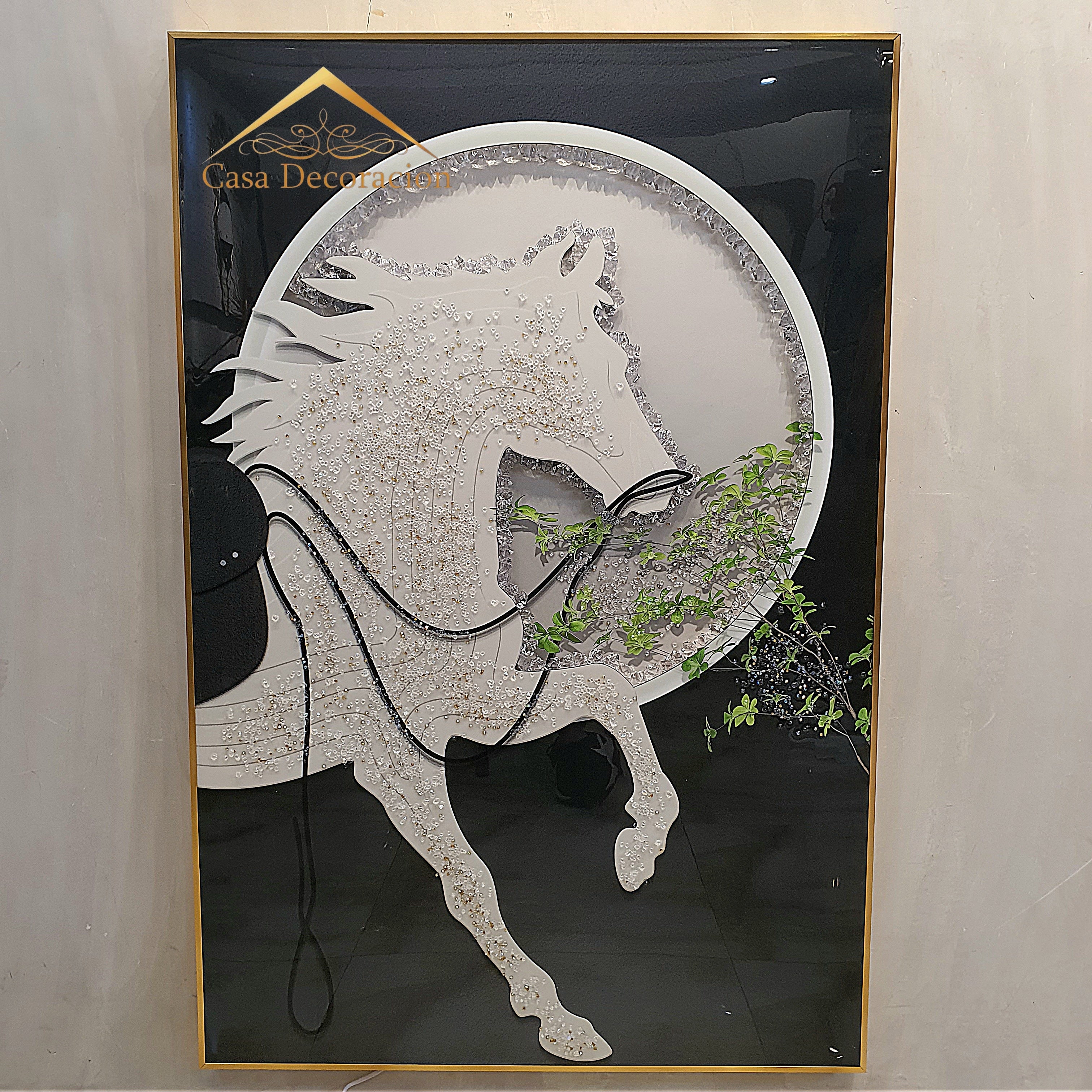 White Horse Figure Crystal Painting