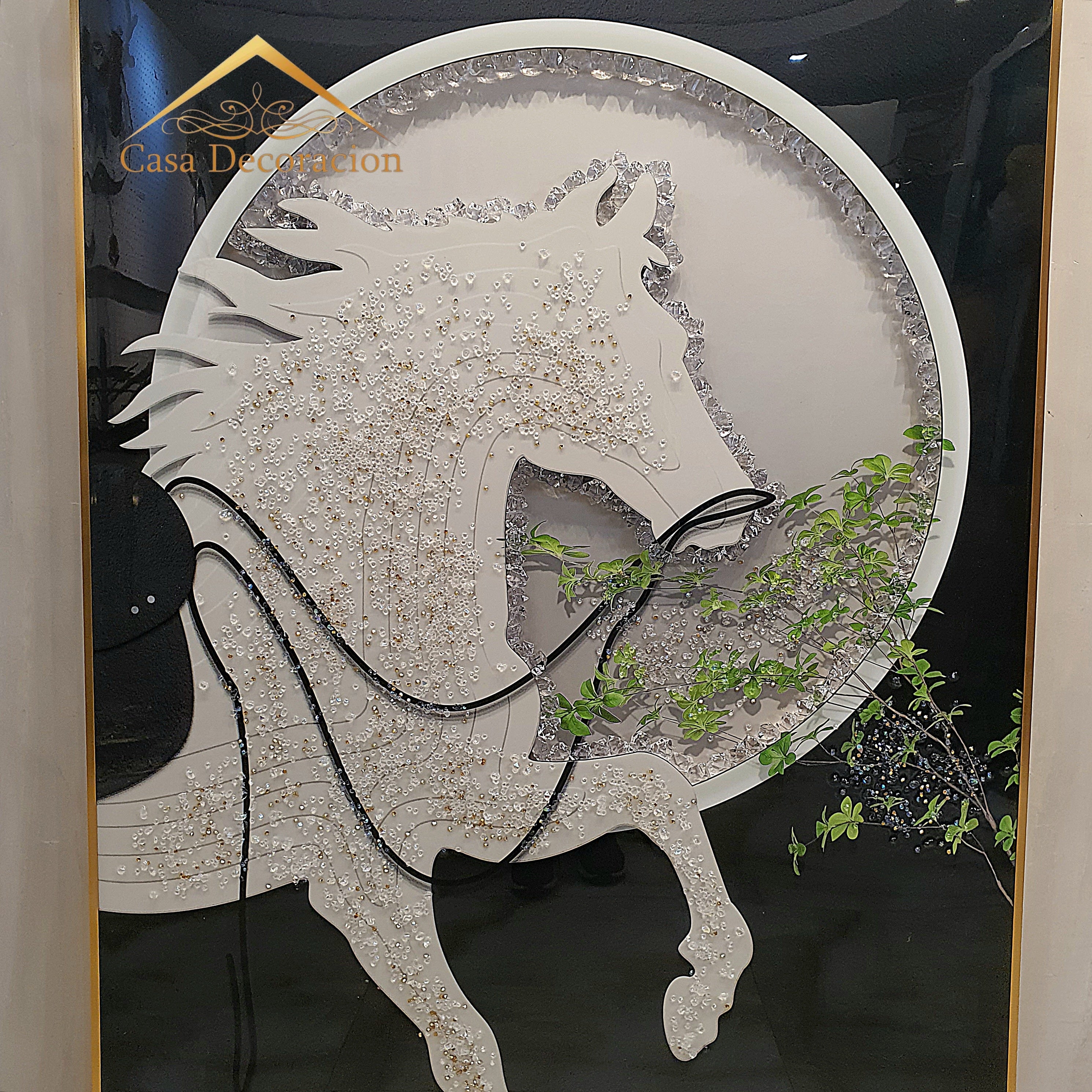 White Horse Figure Crystal Painting