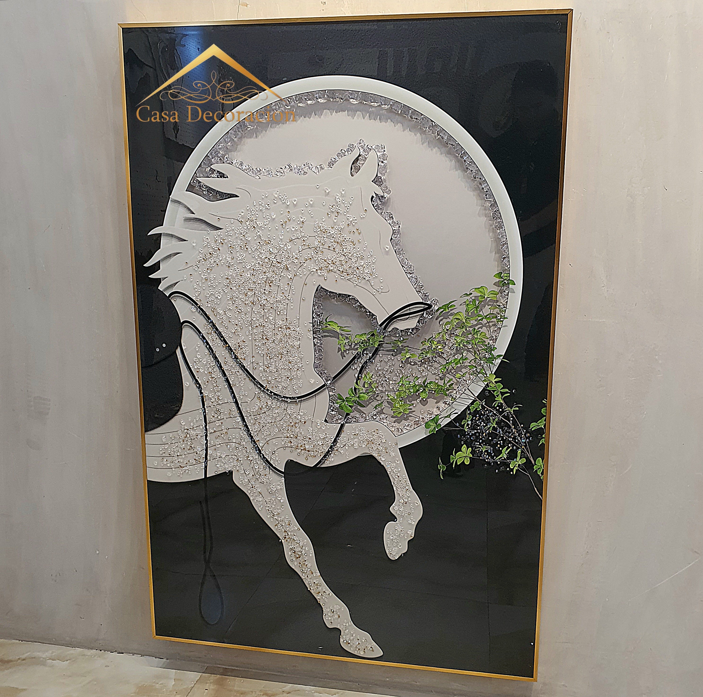 White Horse Figure Crystal Painting