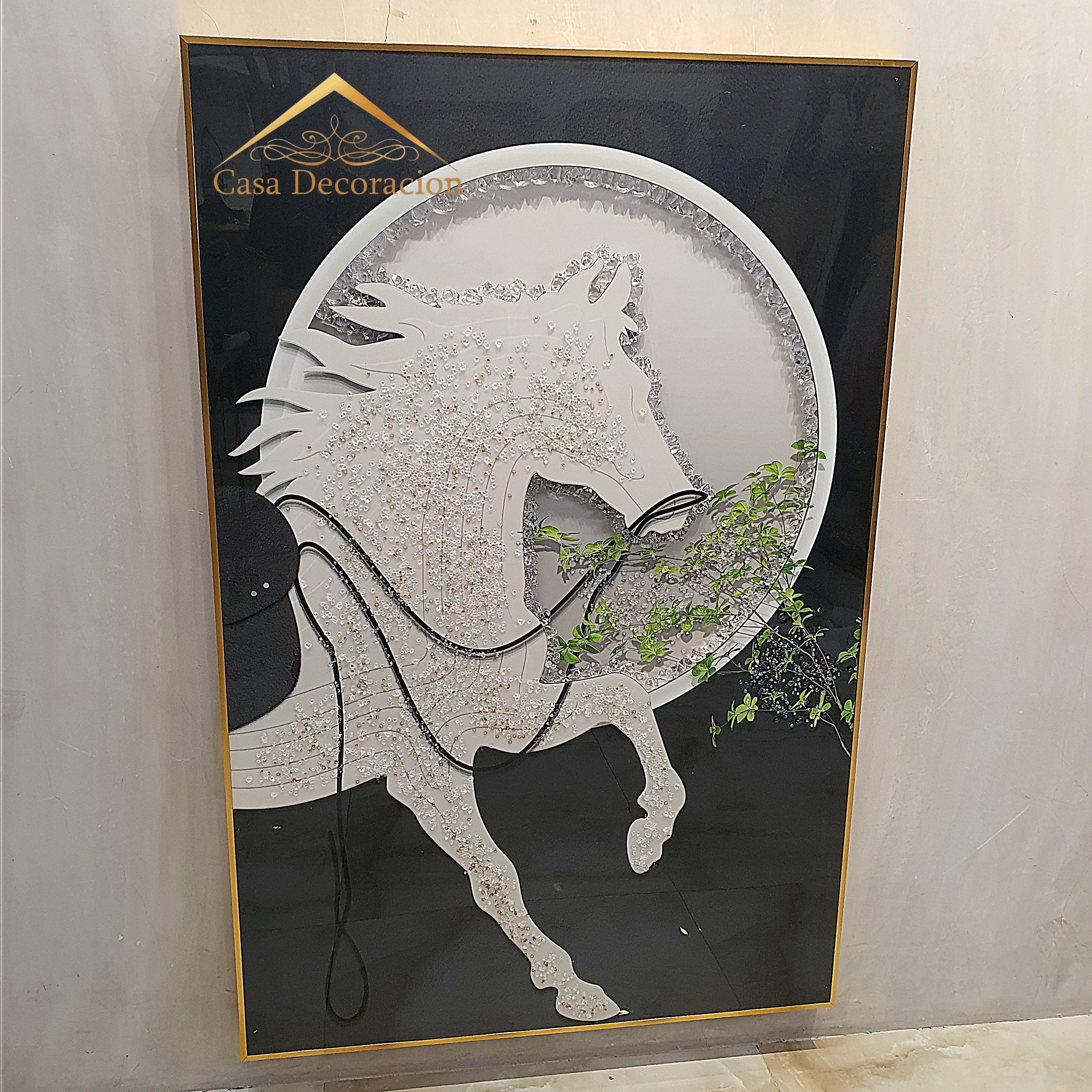 White Horse Figure Crystal Painting