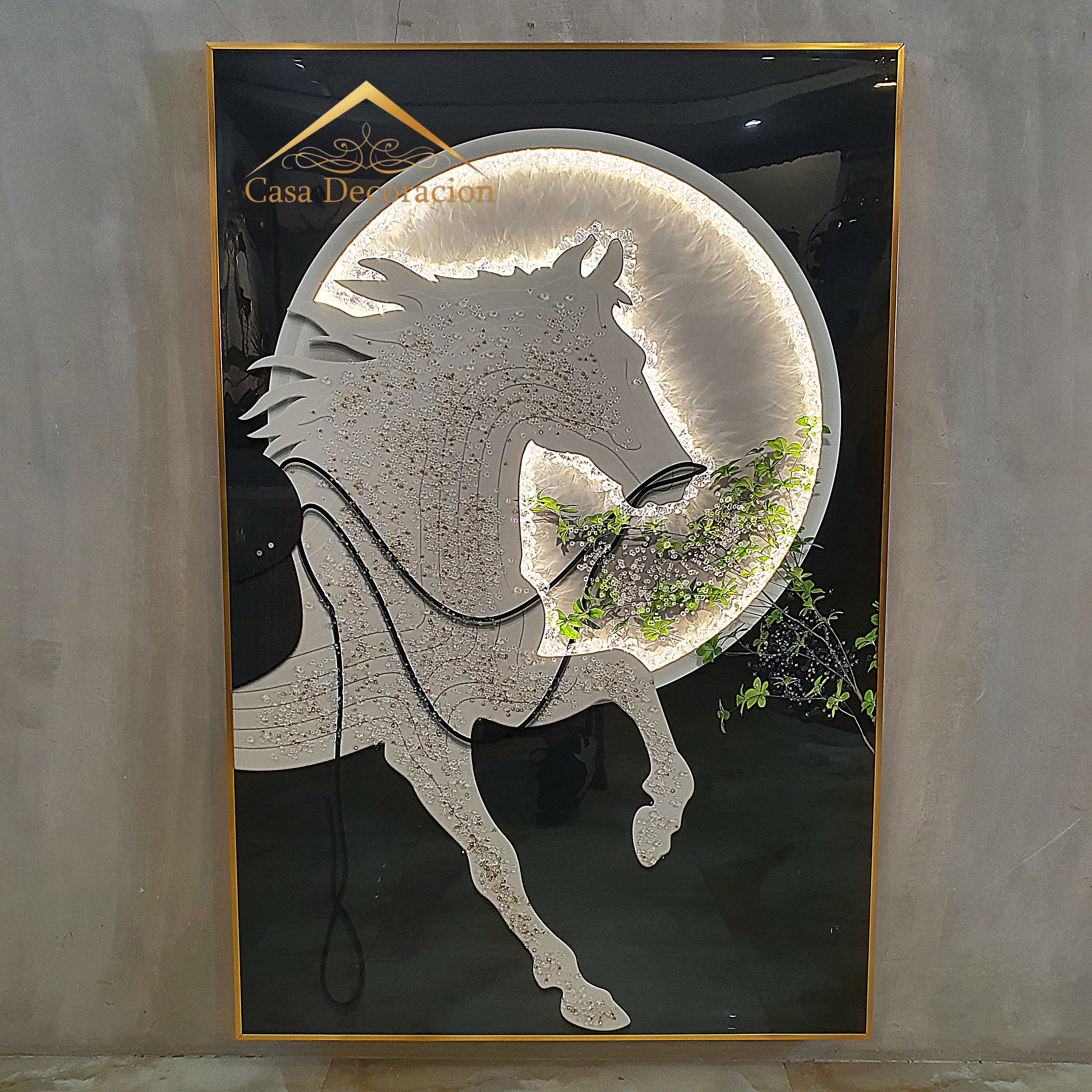White Horse Figure Crystal Painting