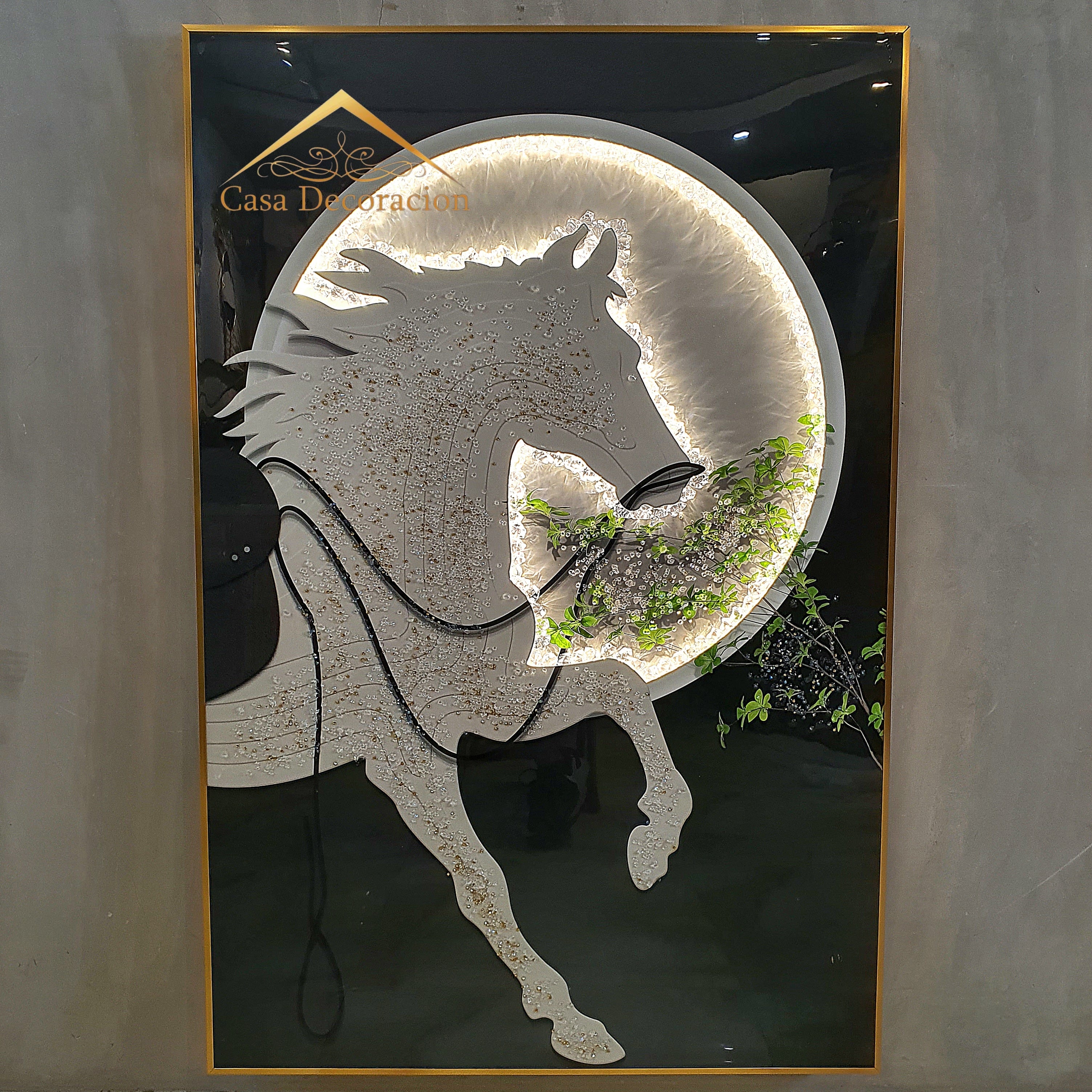 White Horse Figure Crystal Painting