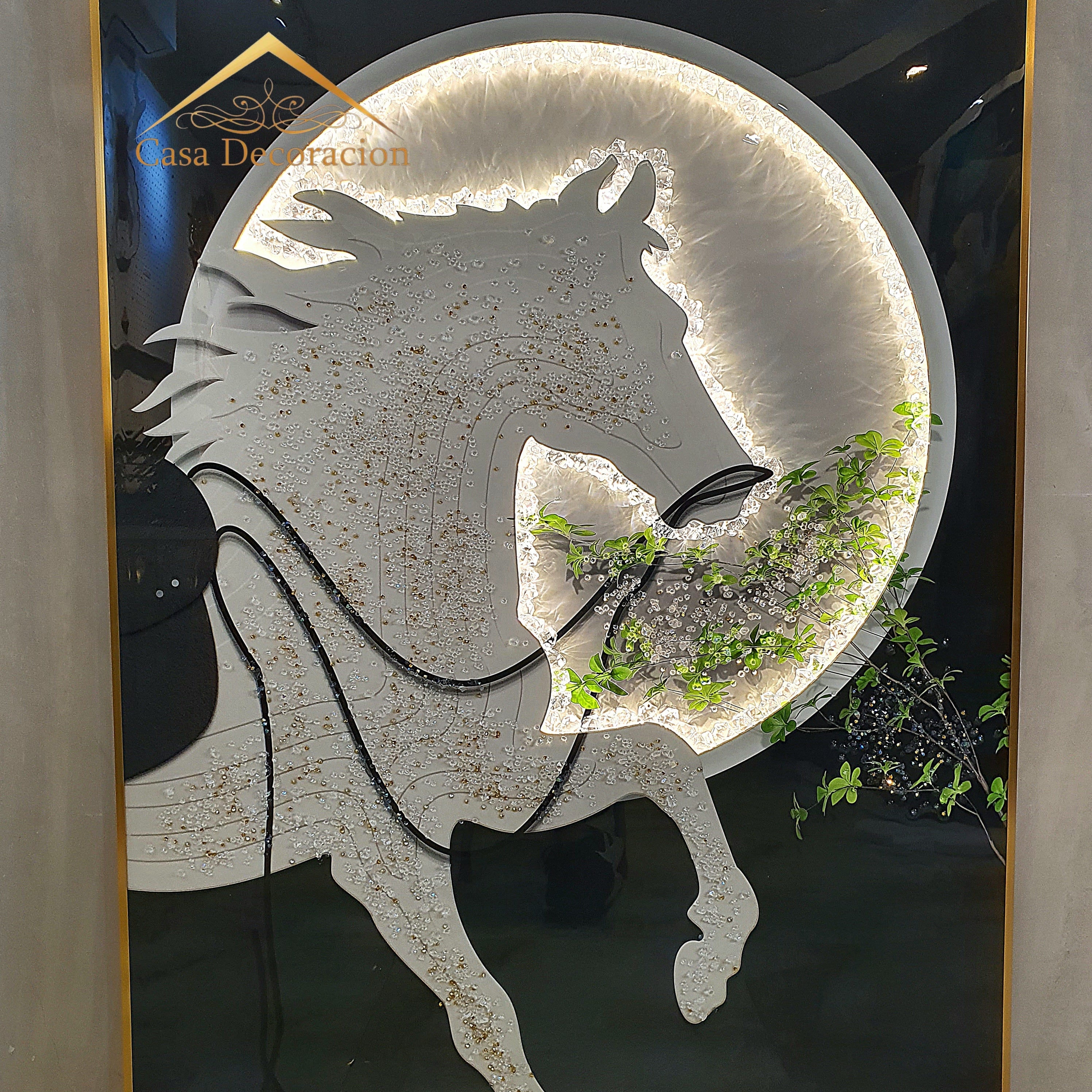 White Horse Figure Crystal Painting