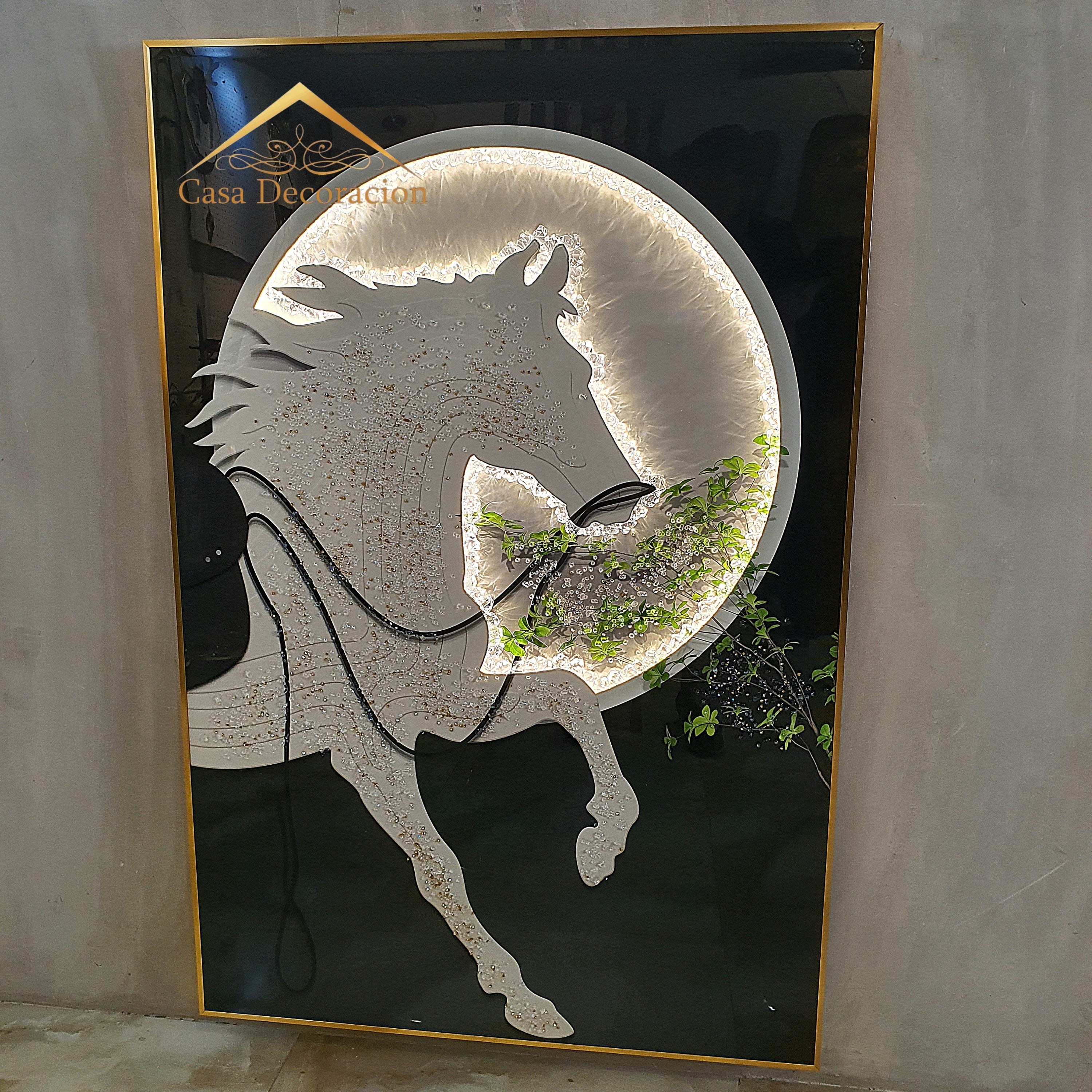 White Horse Figure Crystal Painting
