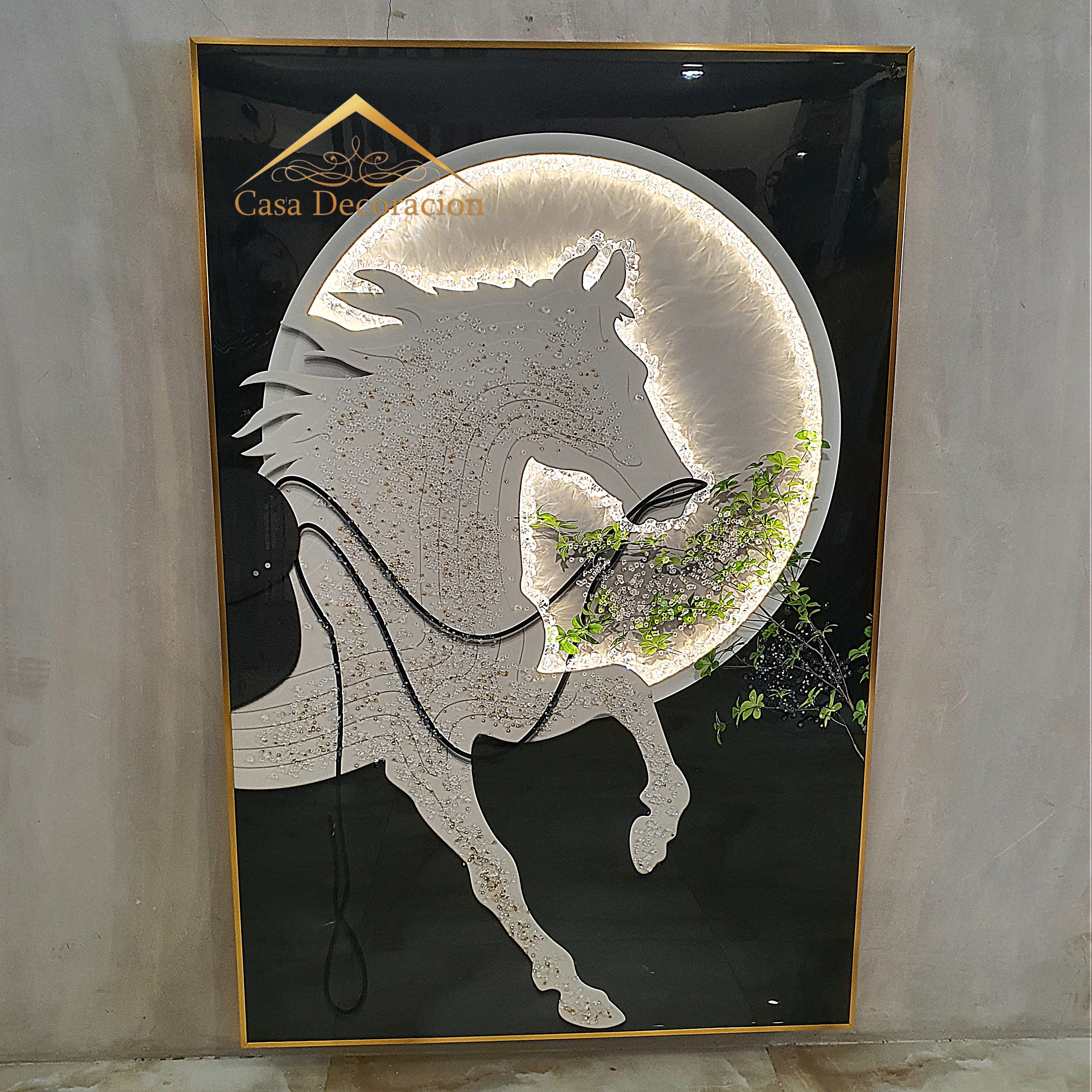 White Horse Figure Crystal Painting