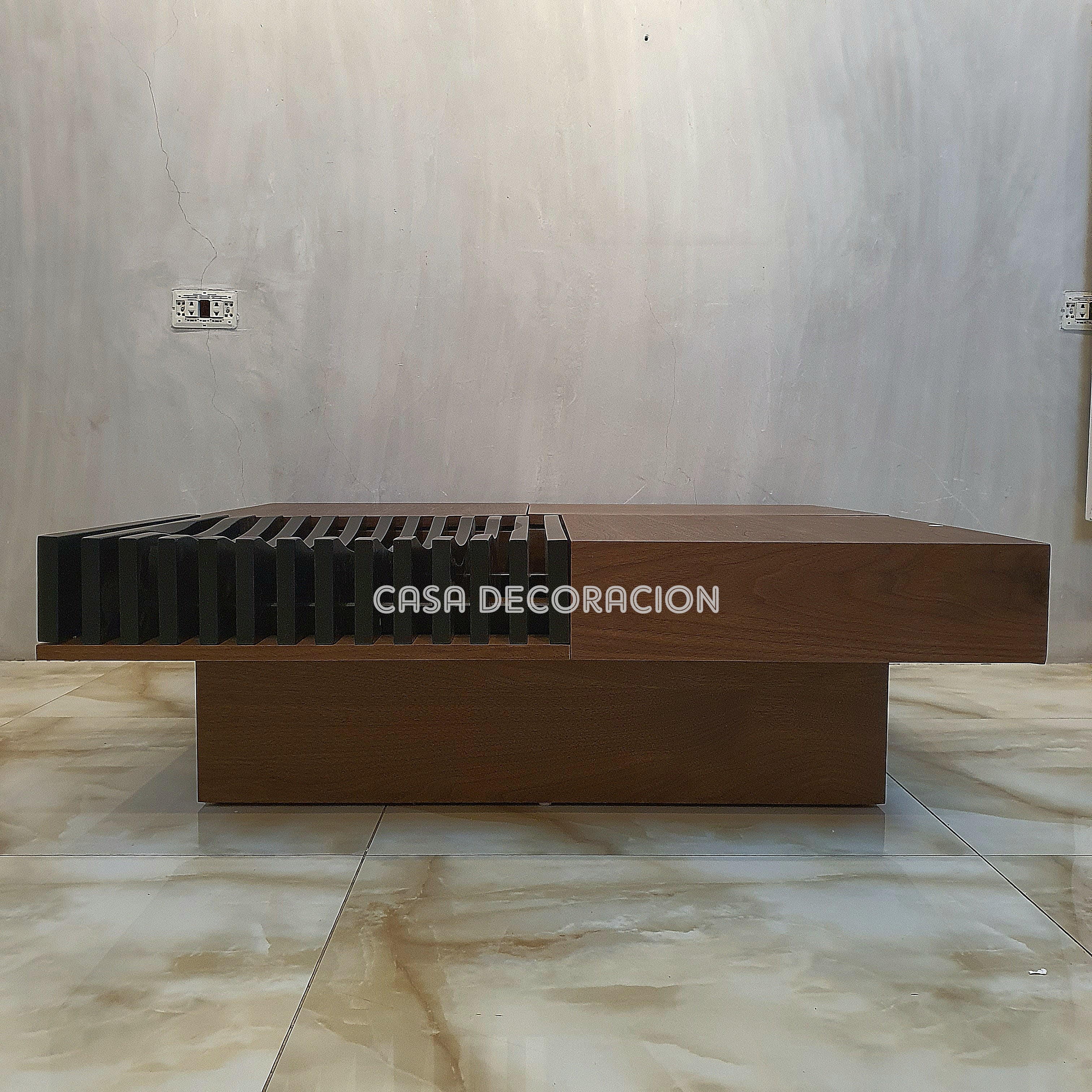 Elegant Wood and Black Accent Center Table with 3 Pull-Out Drawers