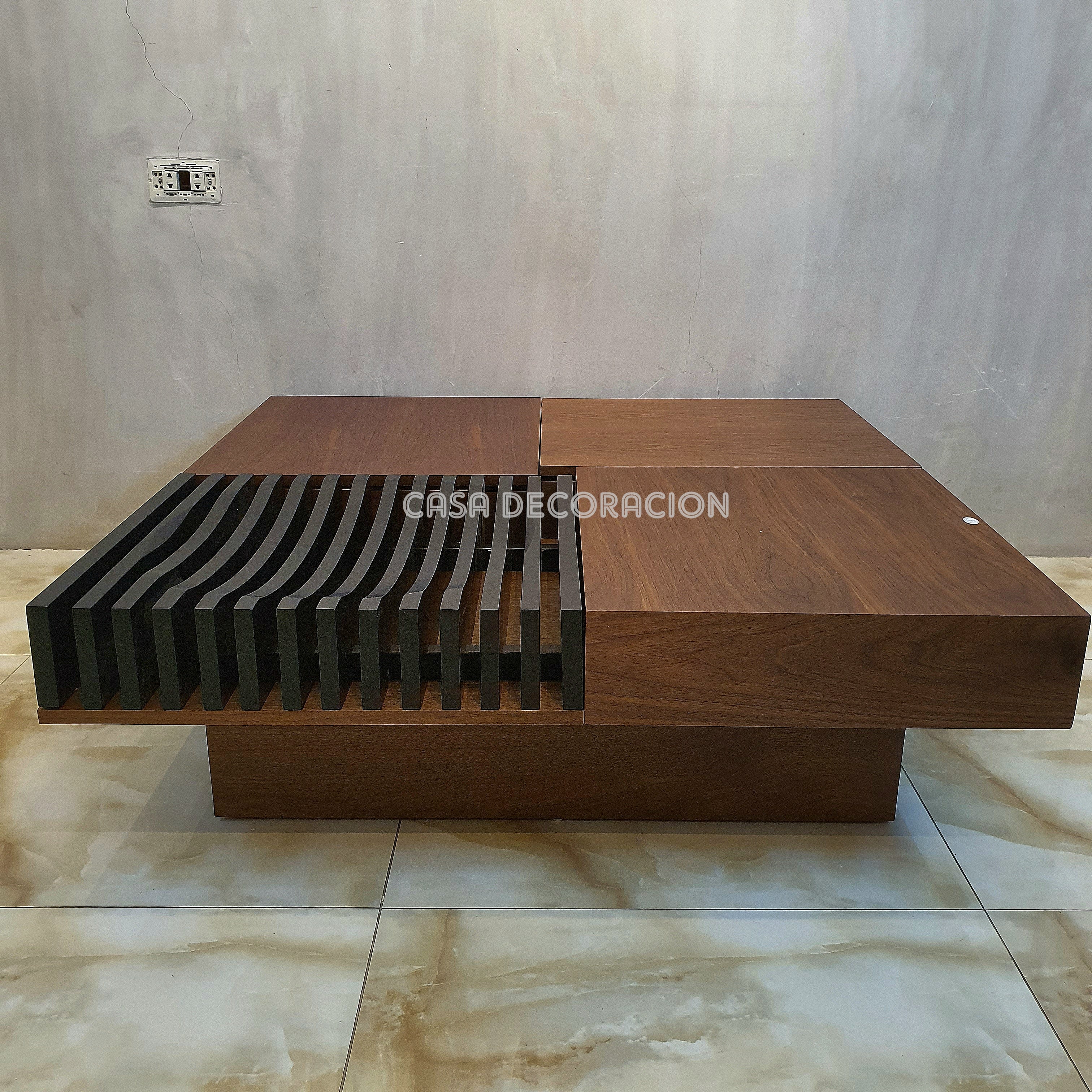 Elegant Wood and Black Accent Center Table with 3 Pull-Out Drawers