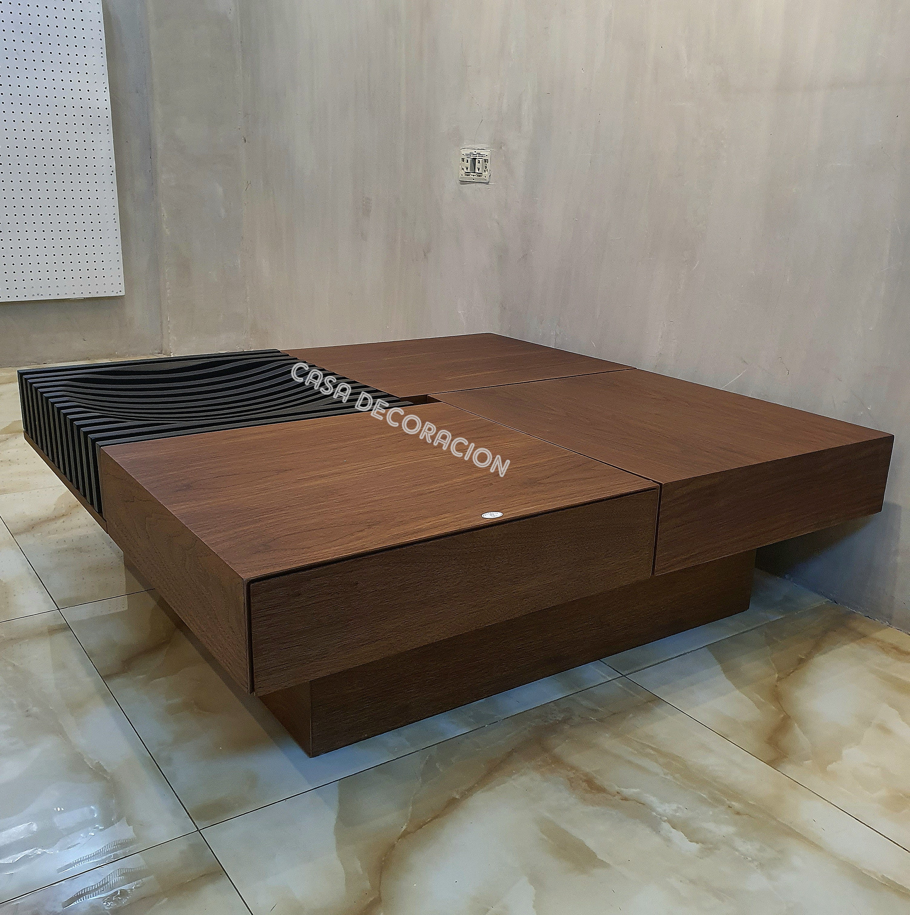 Elegant Wood and Black Accent Center Table with 3 Pull-Out Drawers