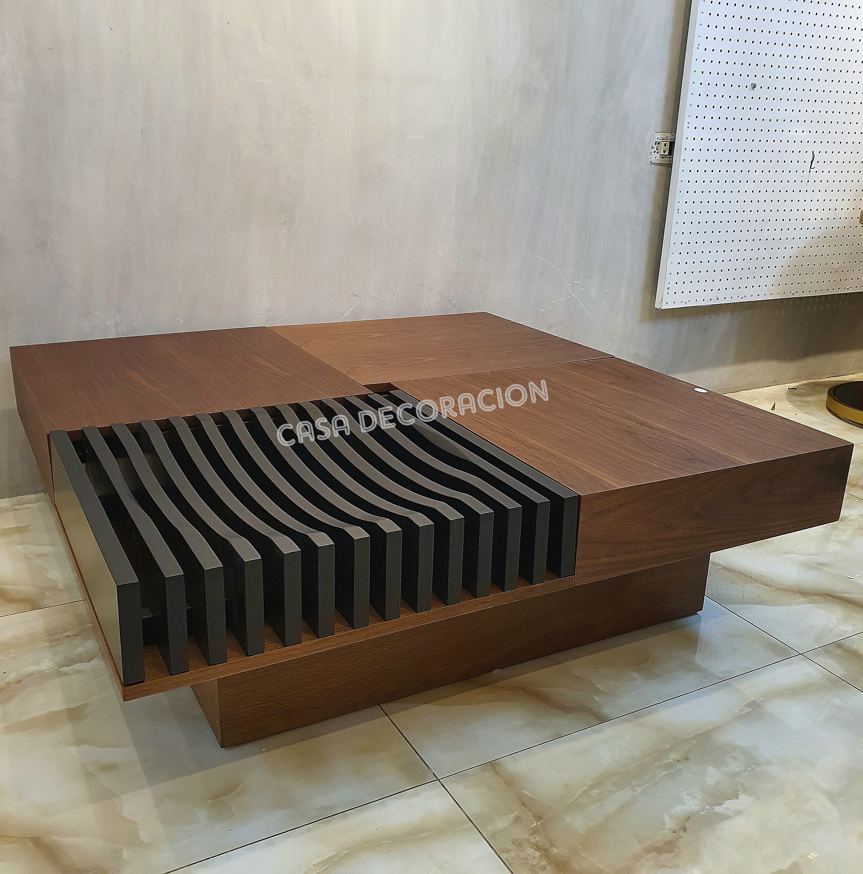 Elegant Wood and Black Accent Center Table with 3 Pull-Out Drawers