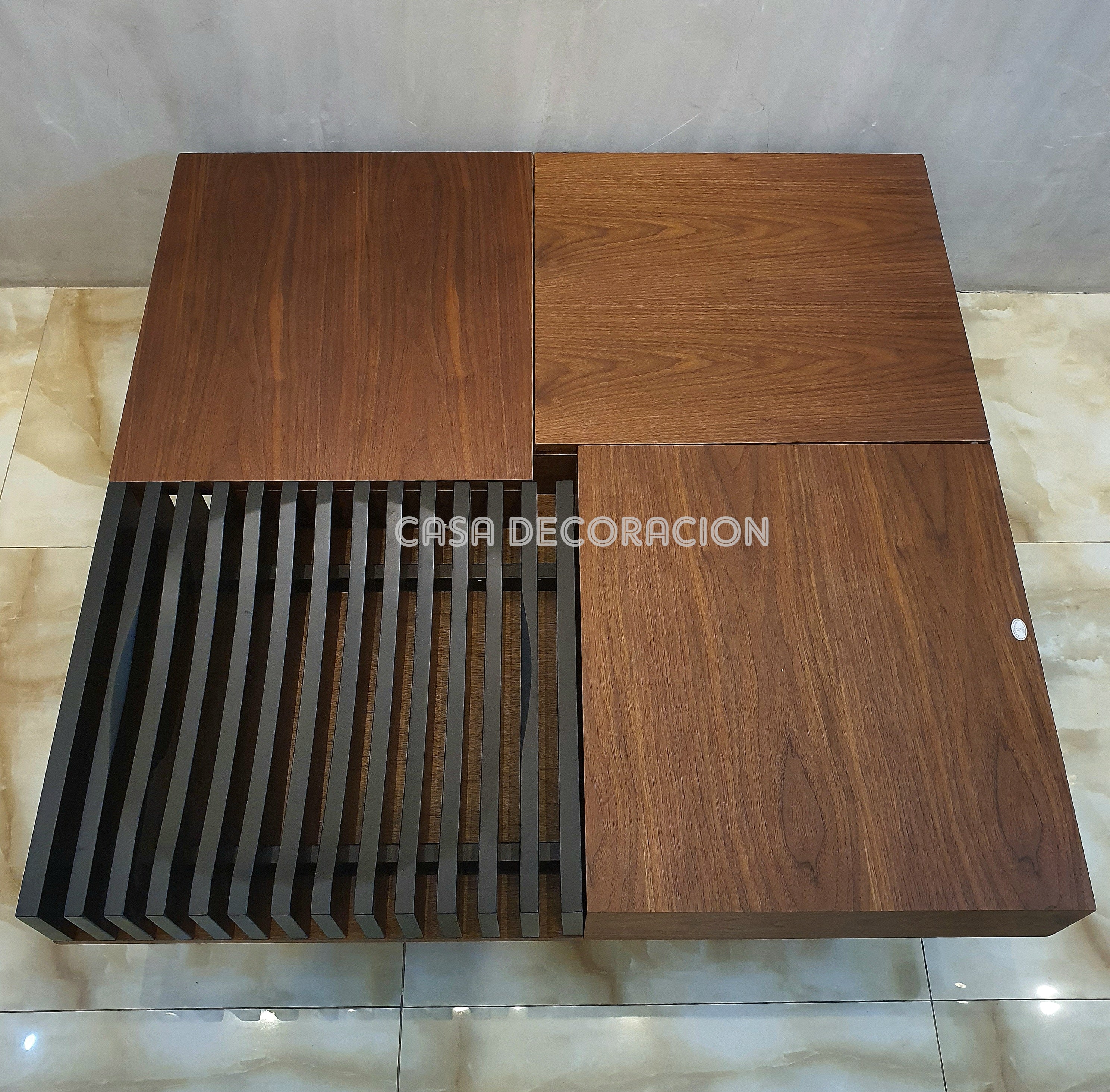 Elegant Wood and Black Accent Center Table with 3 Pull-Out Drawers