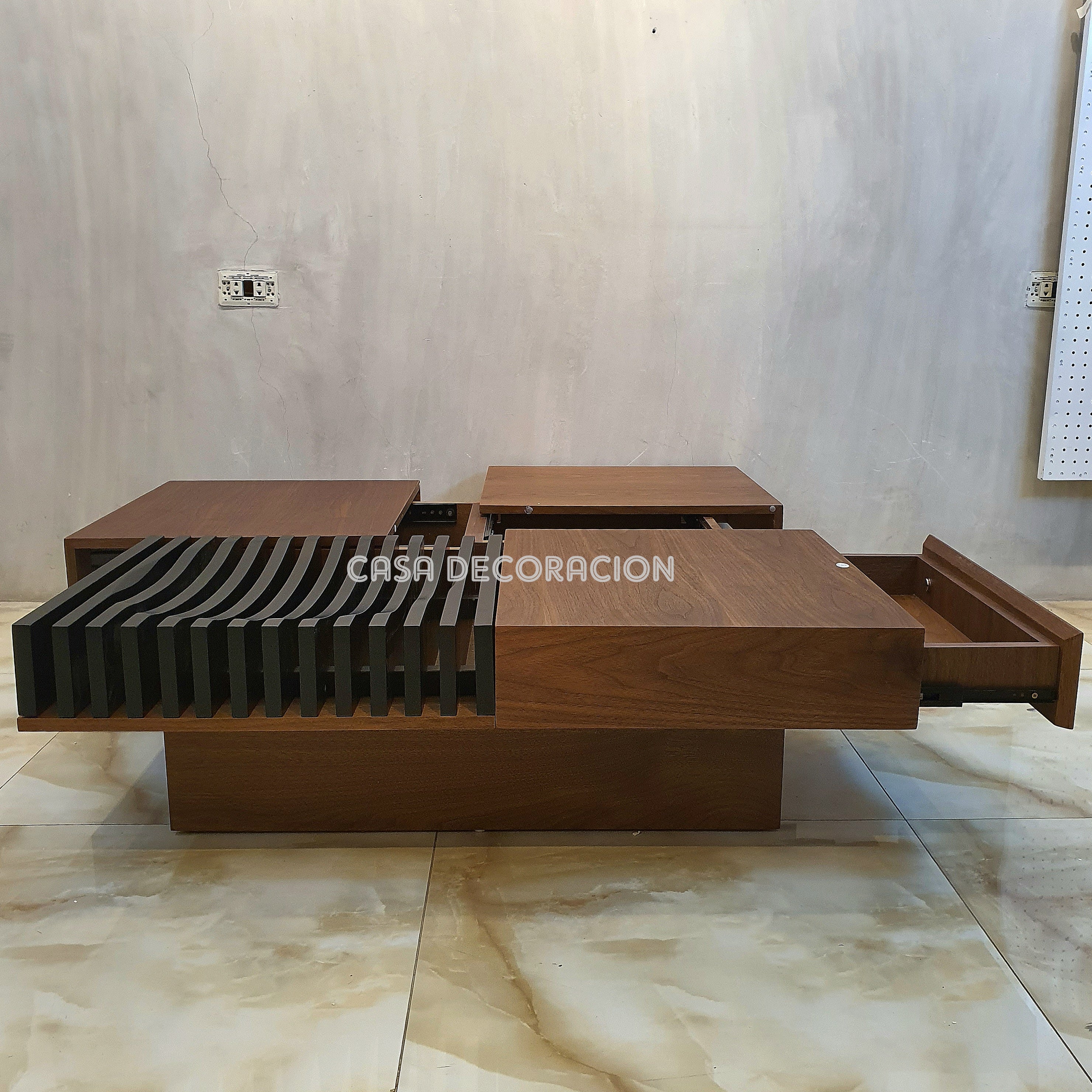 Elegant Wood and Black Accent Center Table with 3 Pull-Out Drawers