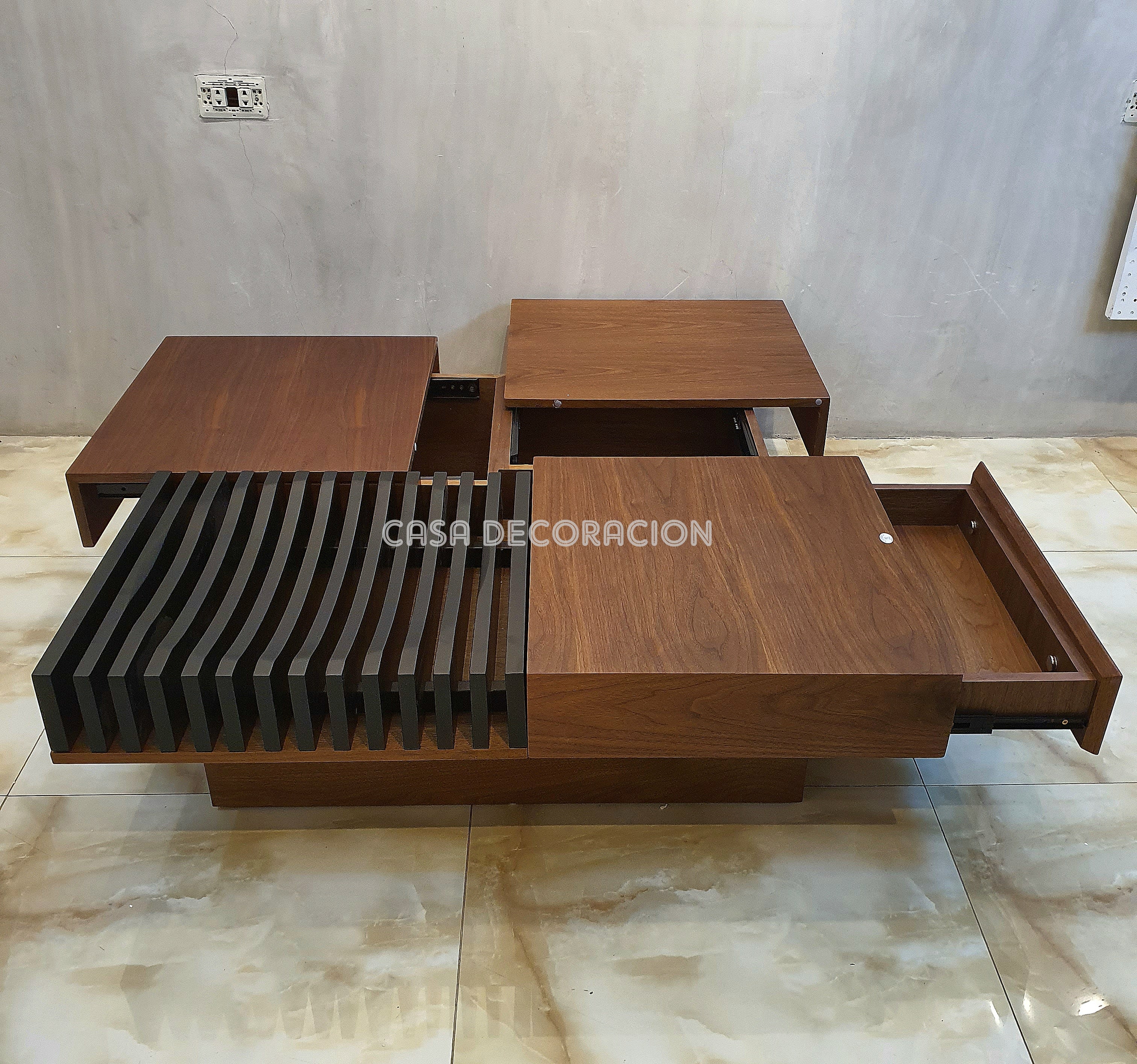 Elegant Wood and Black Accent Center Table with 3 Pull-Out Drawers