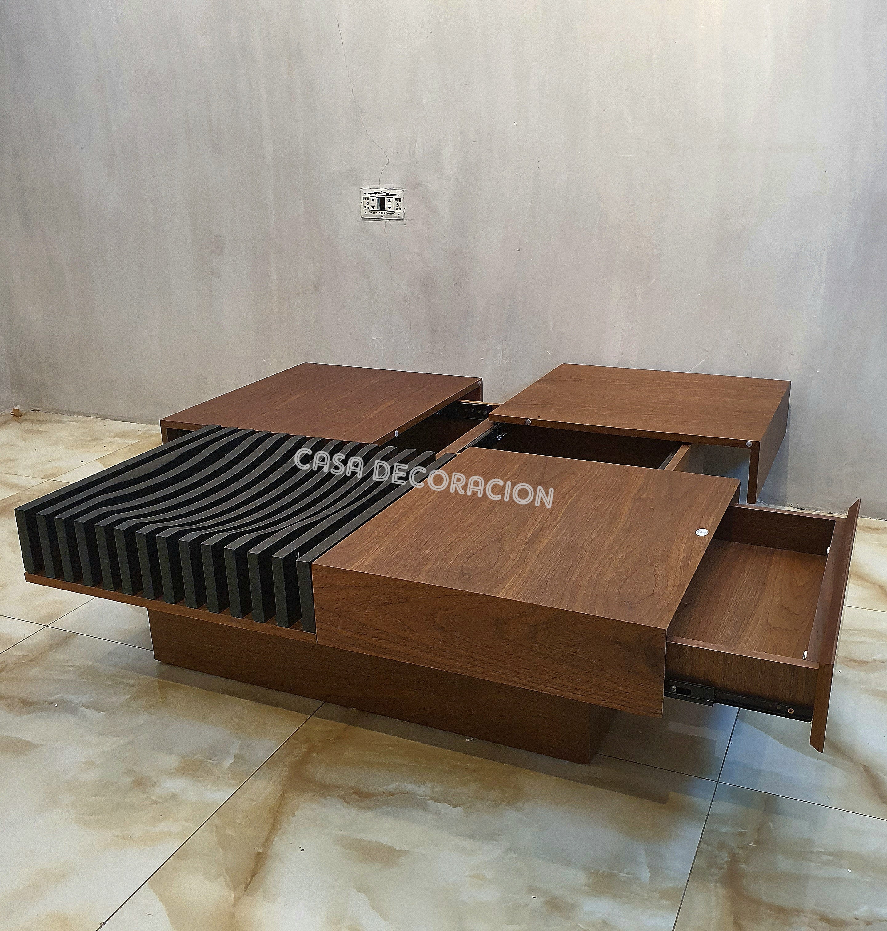 Elegant Wood and Black Accent Center Table with 3 Pull-Out Drawers
