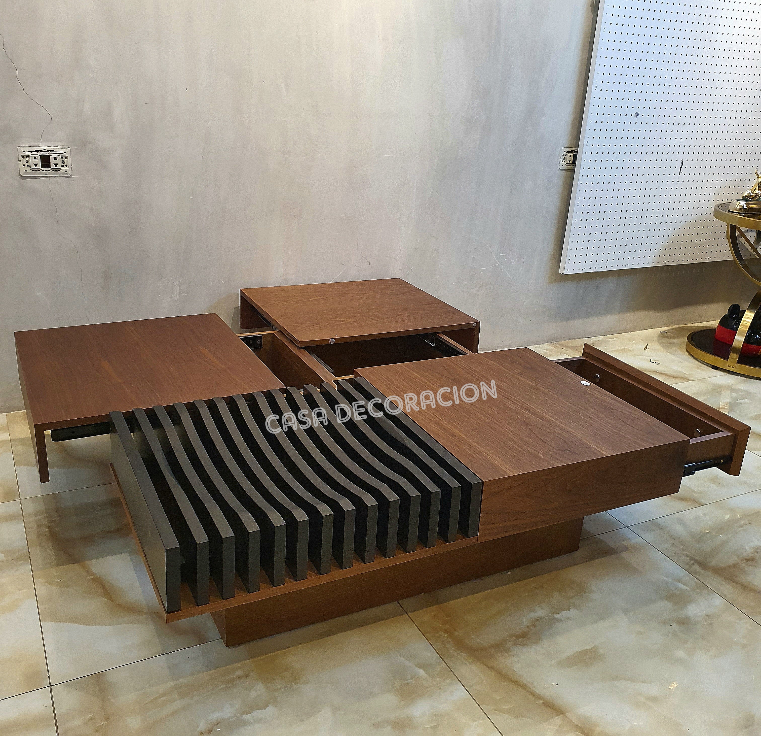 Elegant Wood and Black Accent Center Table with 3 Pull-Out Drawers
