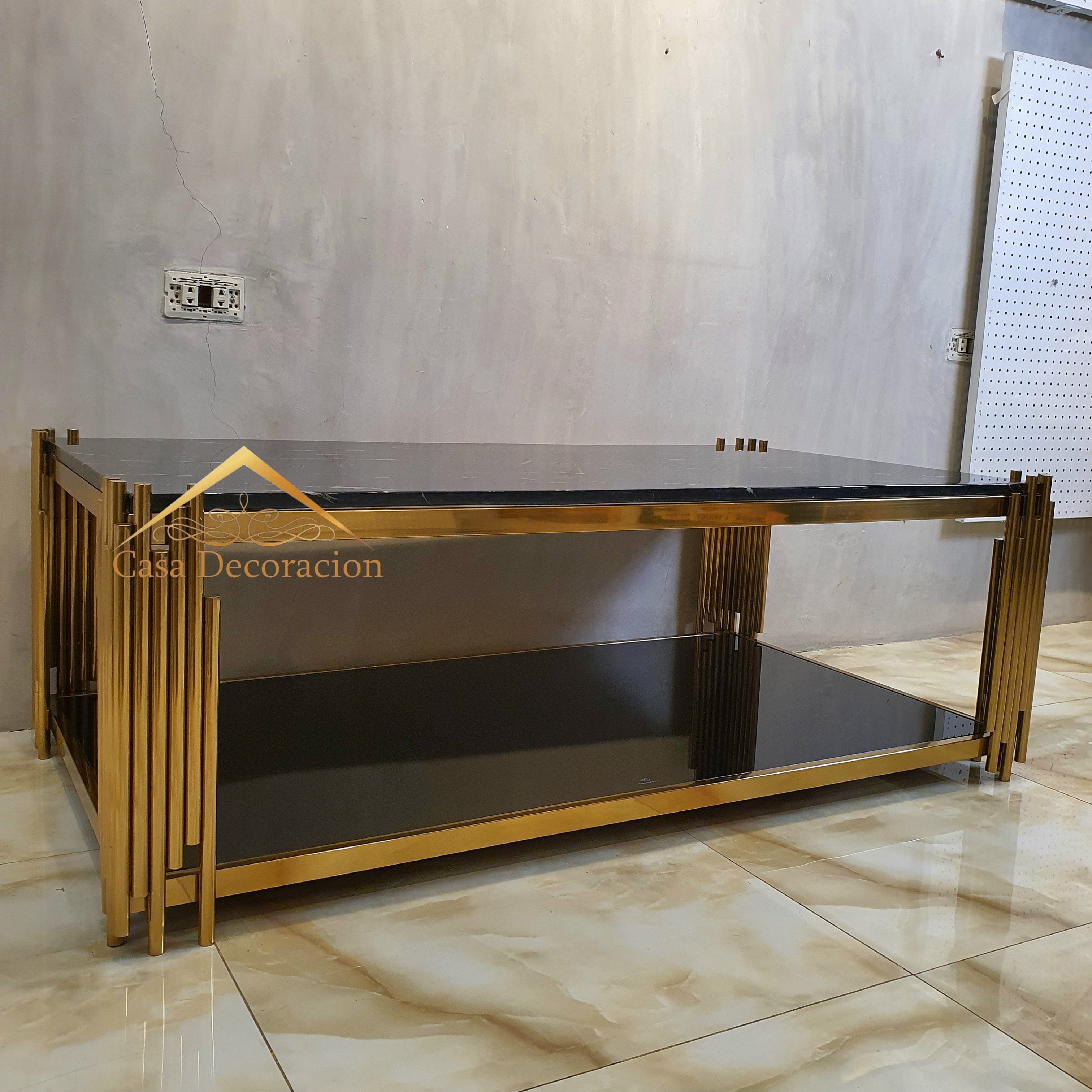 Fluted Gold Center Table Black Top