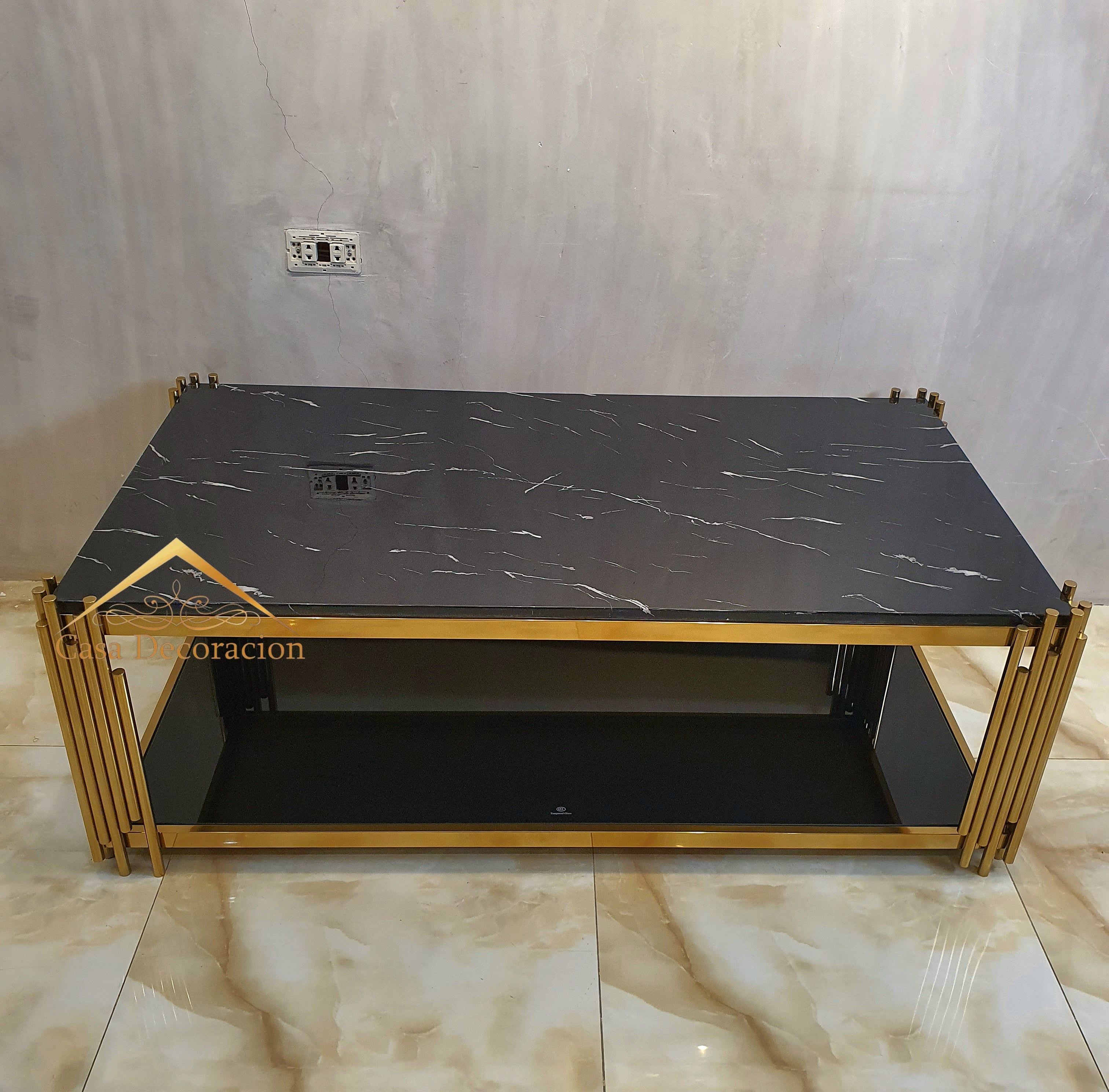 Fluted Gold Center Table Black Top