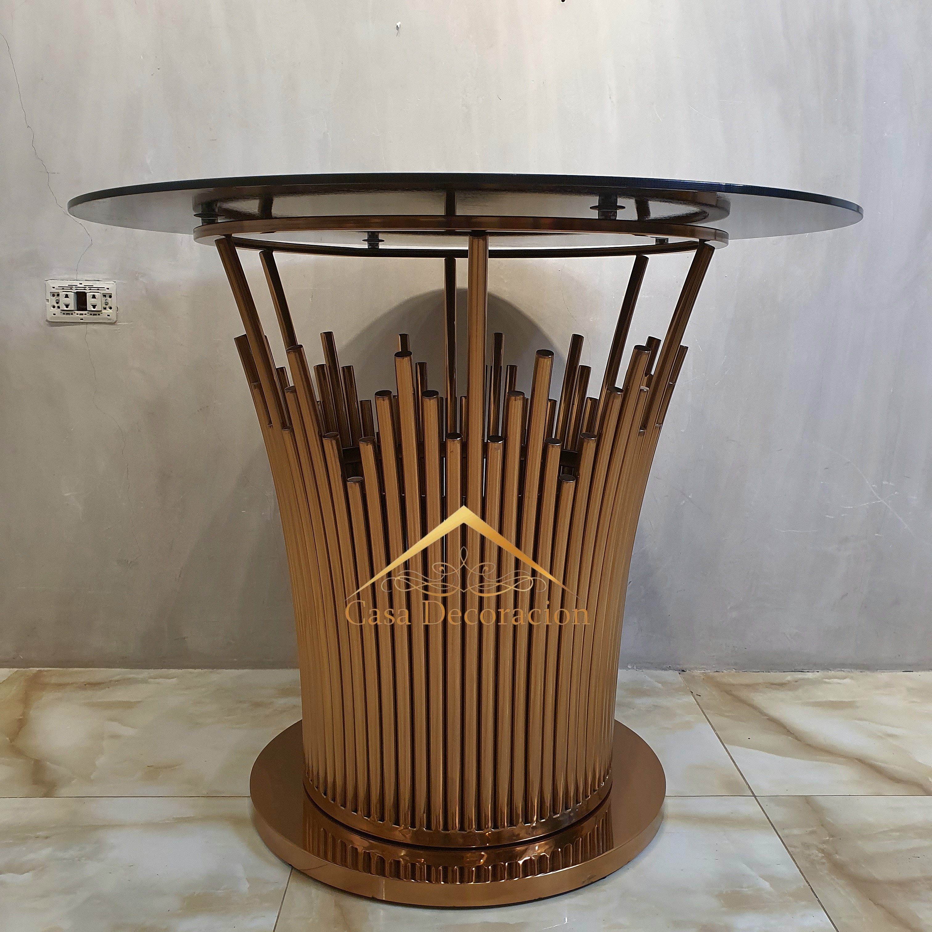 Gold Fluted Center Table Glass Top