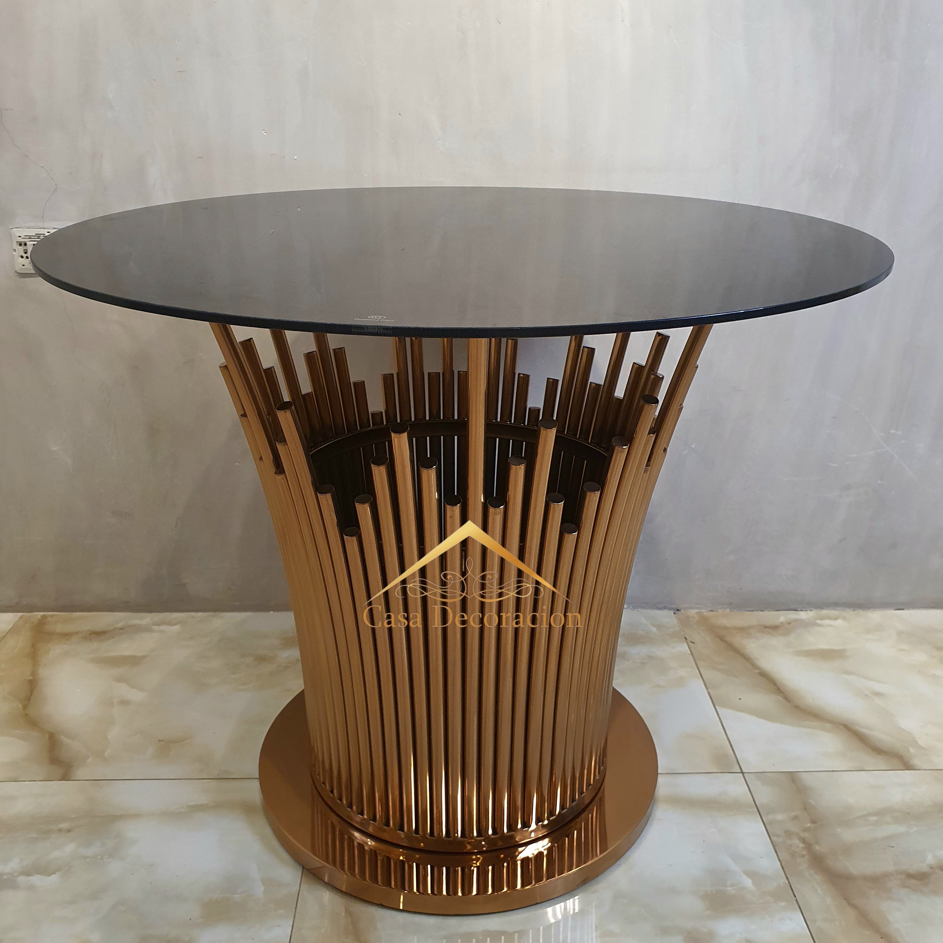 Gold Fluted Center Table Glass Top