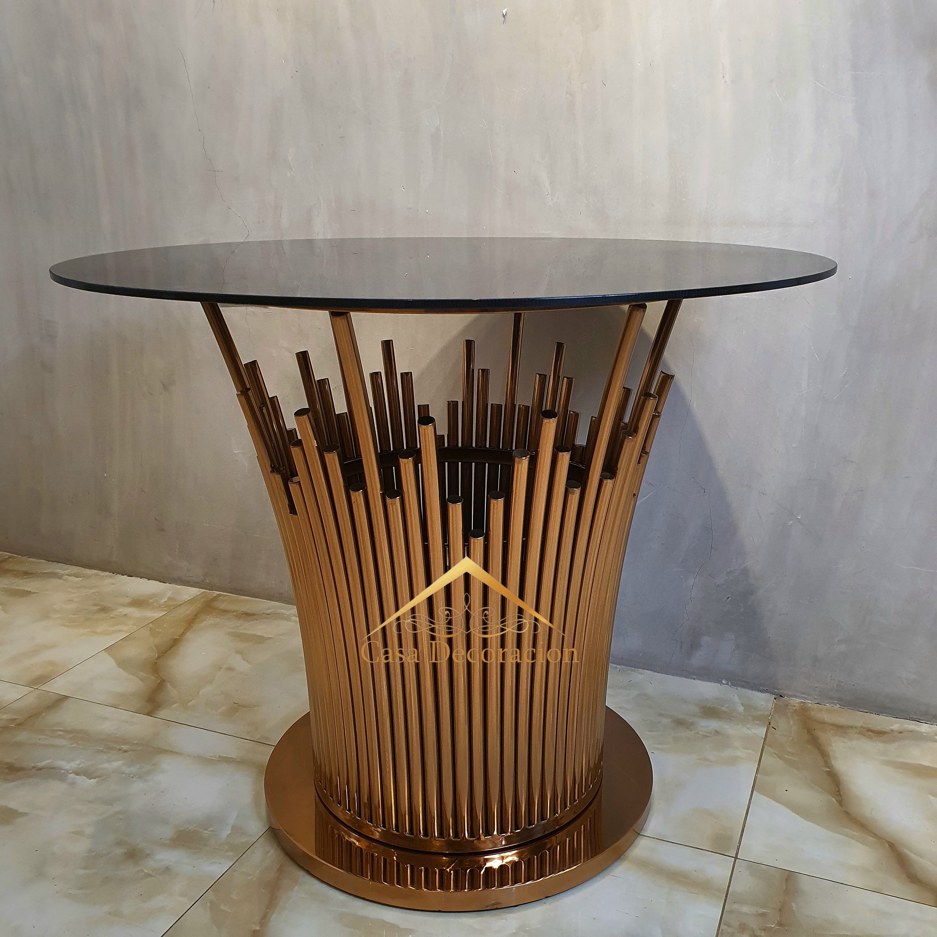 Gold Fluted Center Table Glass Top