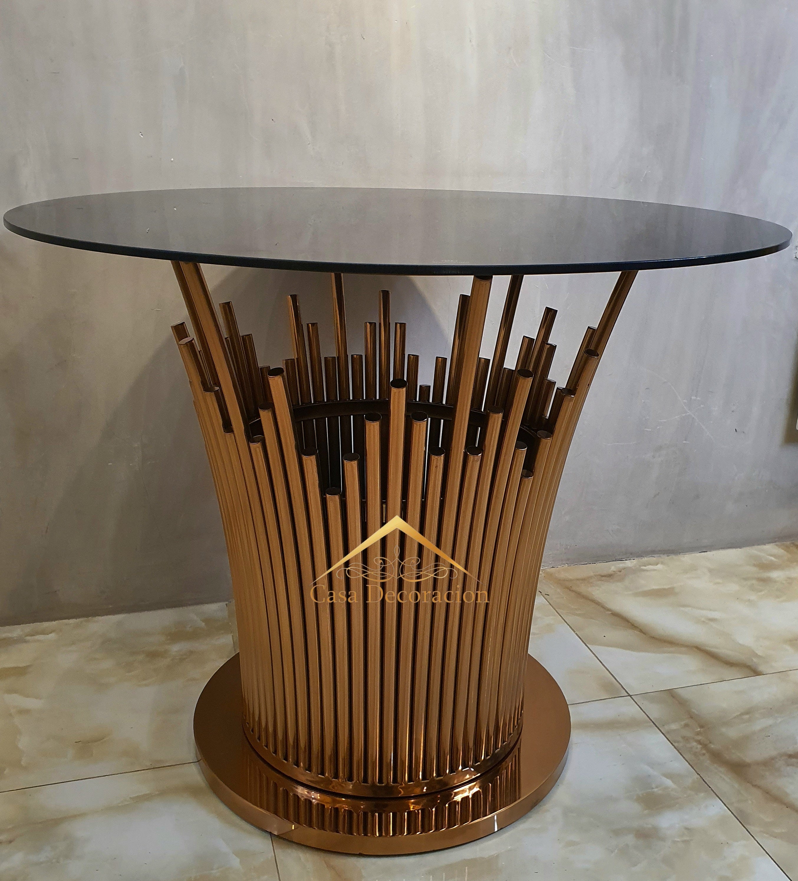 Gold Fluted Center Table Glass Top