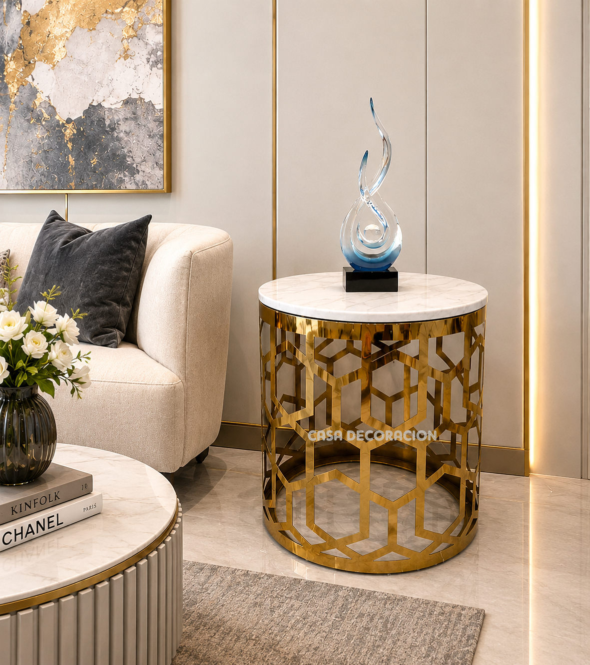 Gold Hexagonal Design Side Table