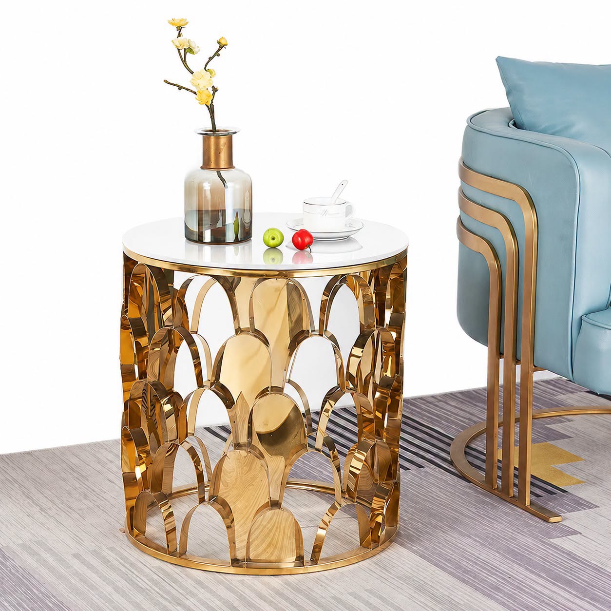 Gold Semi-Oval Metal Side Table