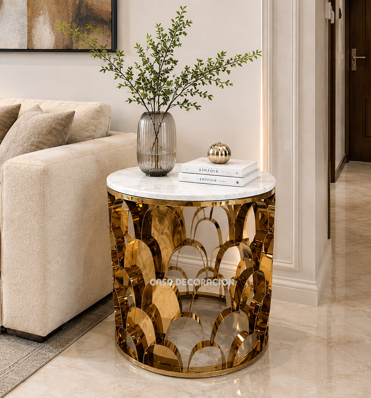 Gold Semi-Oval Metal Side Table
