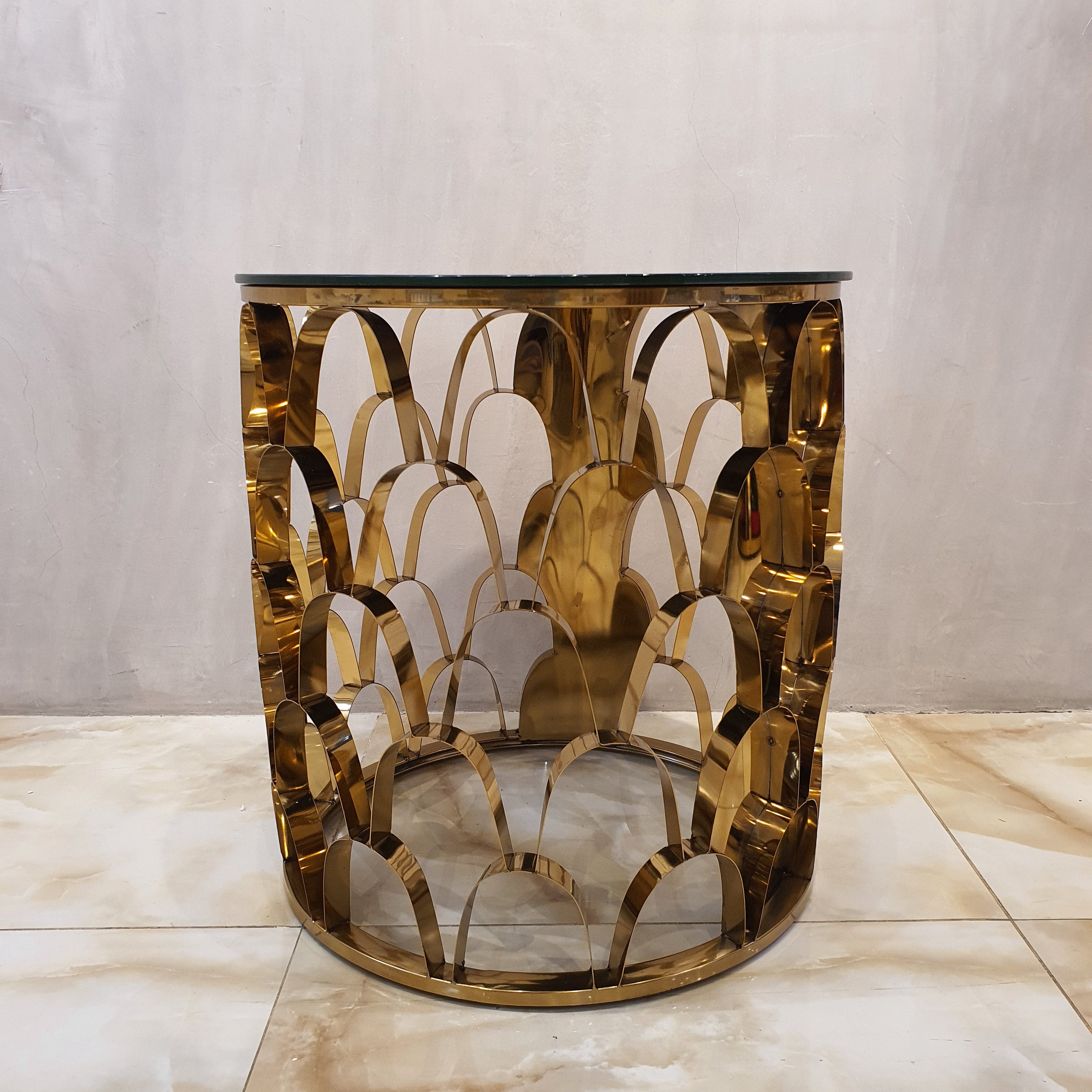 Gold Semi-Oval Metal Side Table-Black