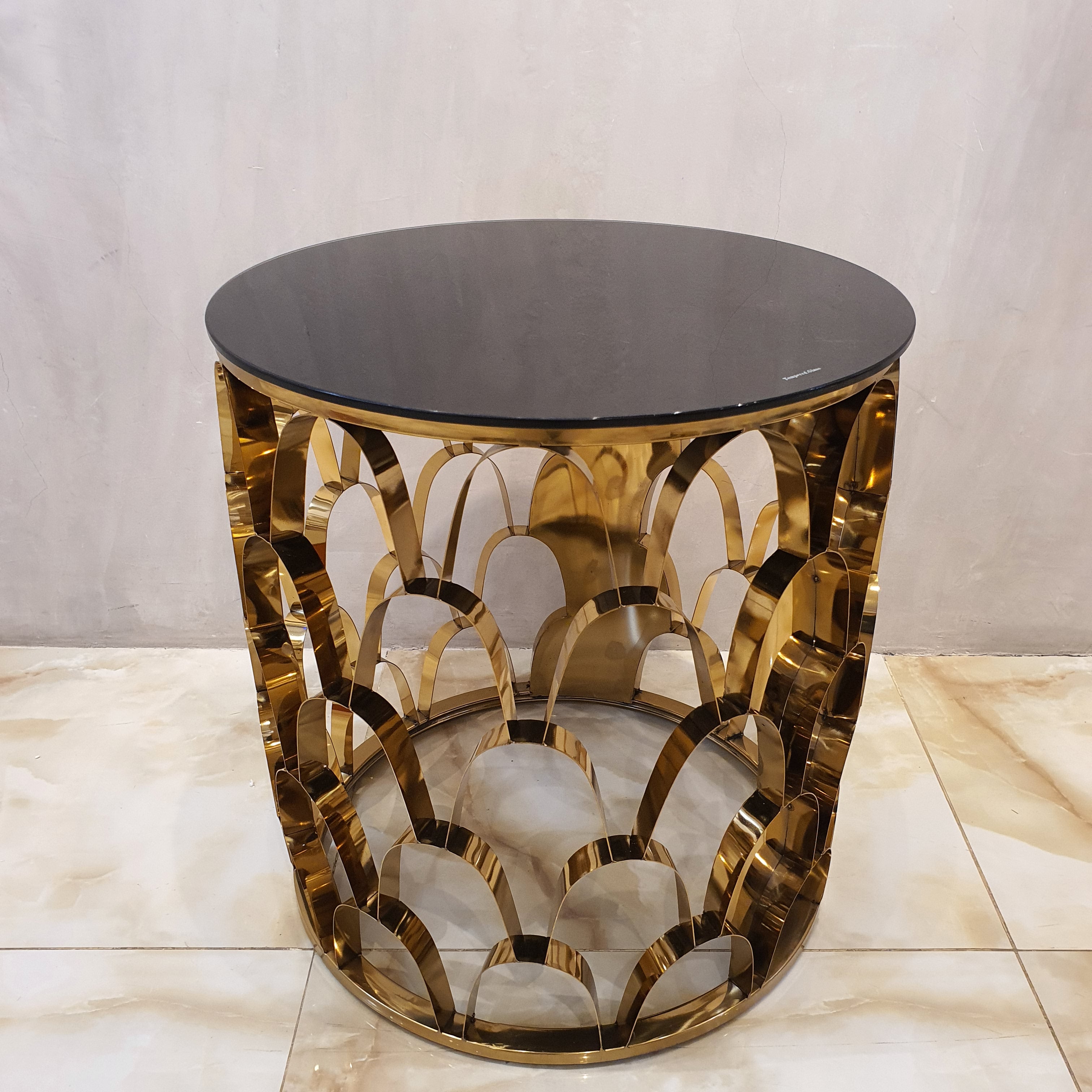 Gold Semi-Oval Metal Side Table-Black