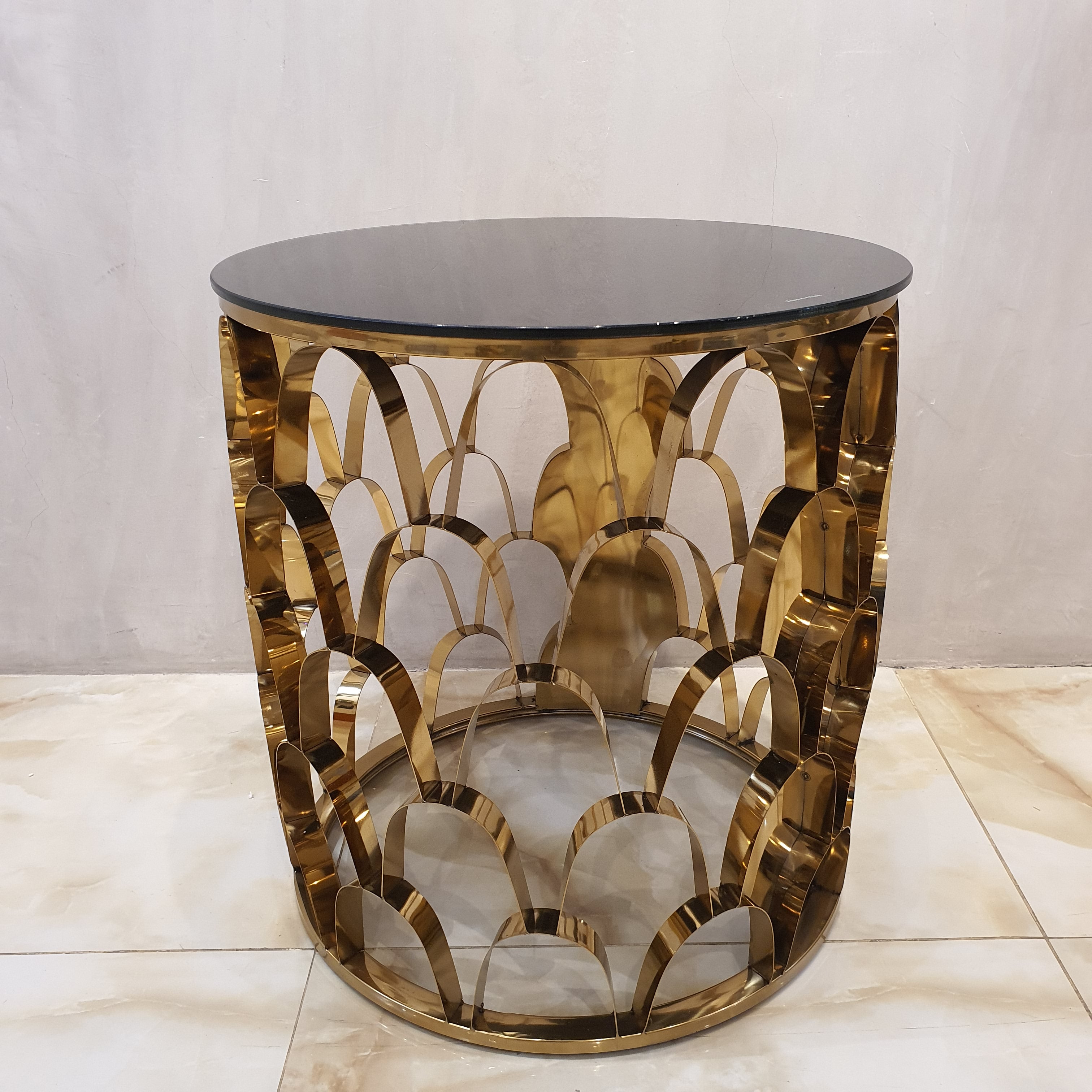 Gold Semi-Oval Metal Side Table-Black