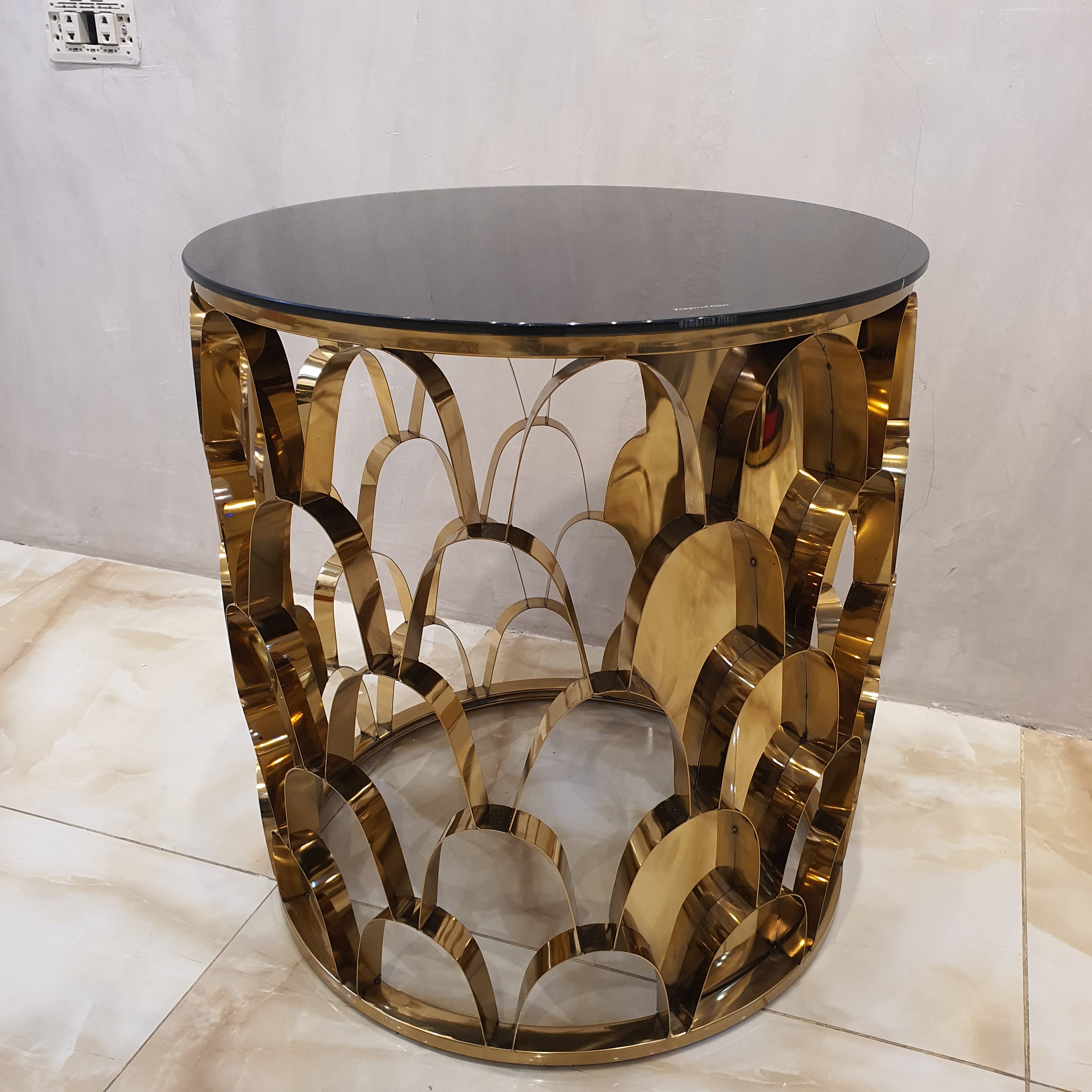 Gold Semi-Oval Metal Side Table-Black