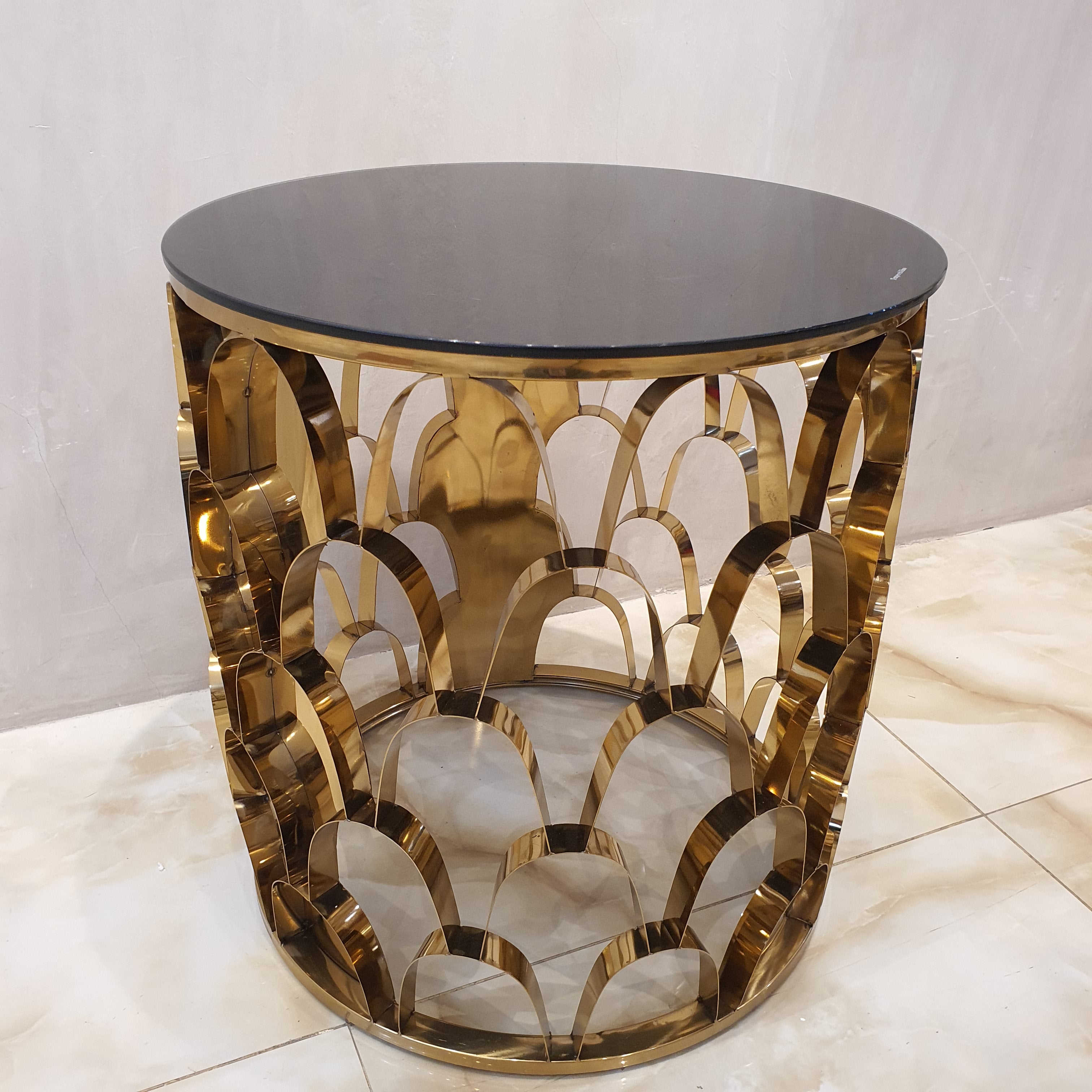 Gold Semi-Oval Metal Side Table-Black
