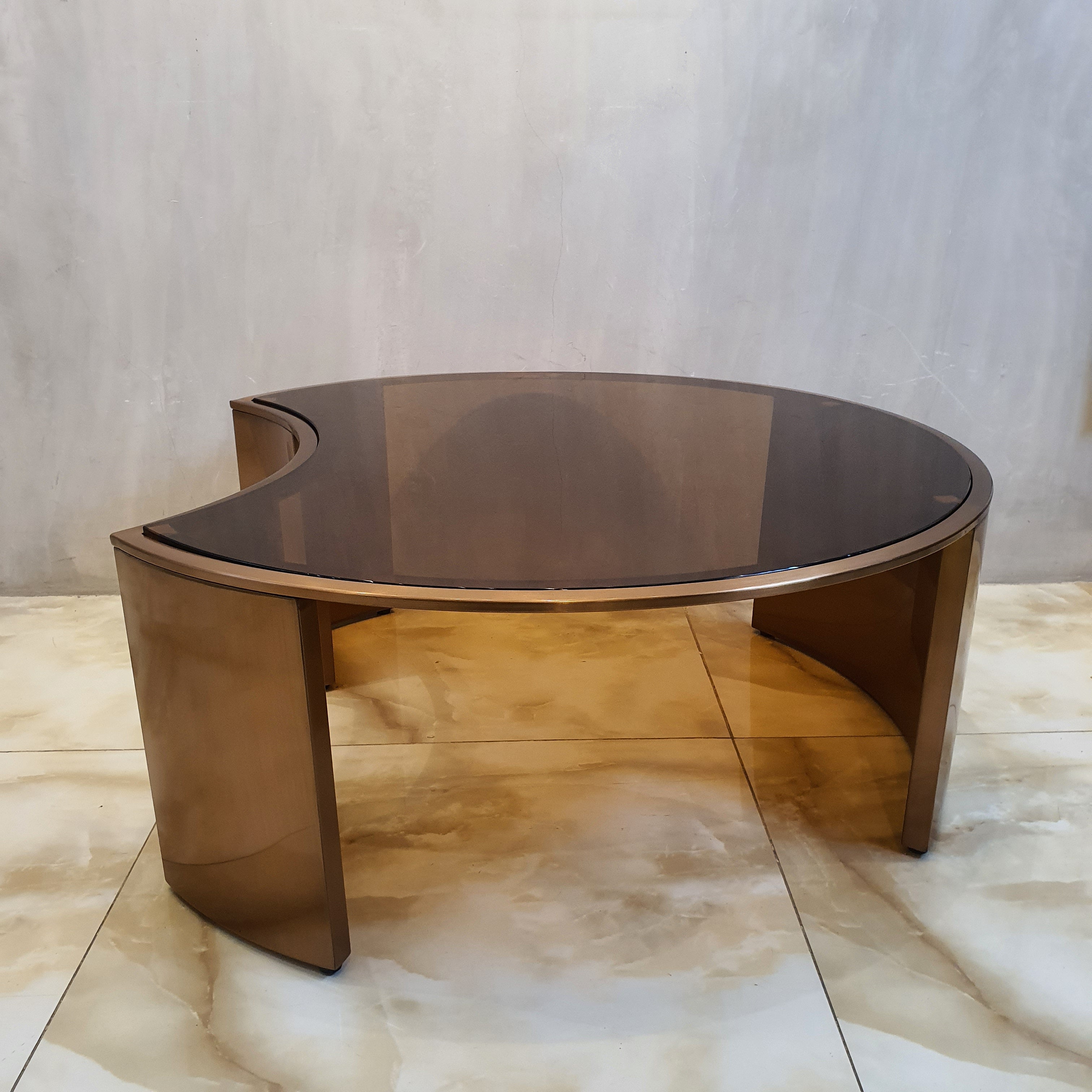 Luxe Bronze Glass Gold Center Table and Side Table