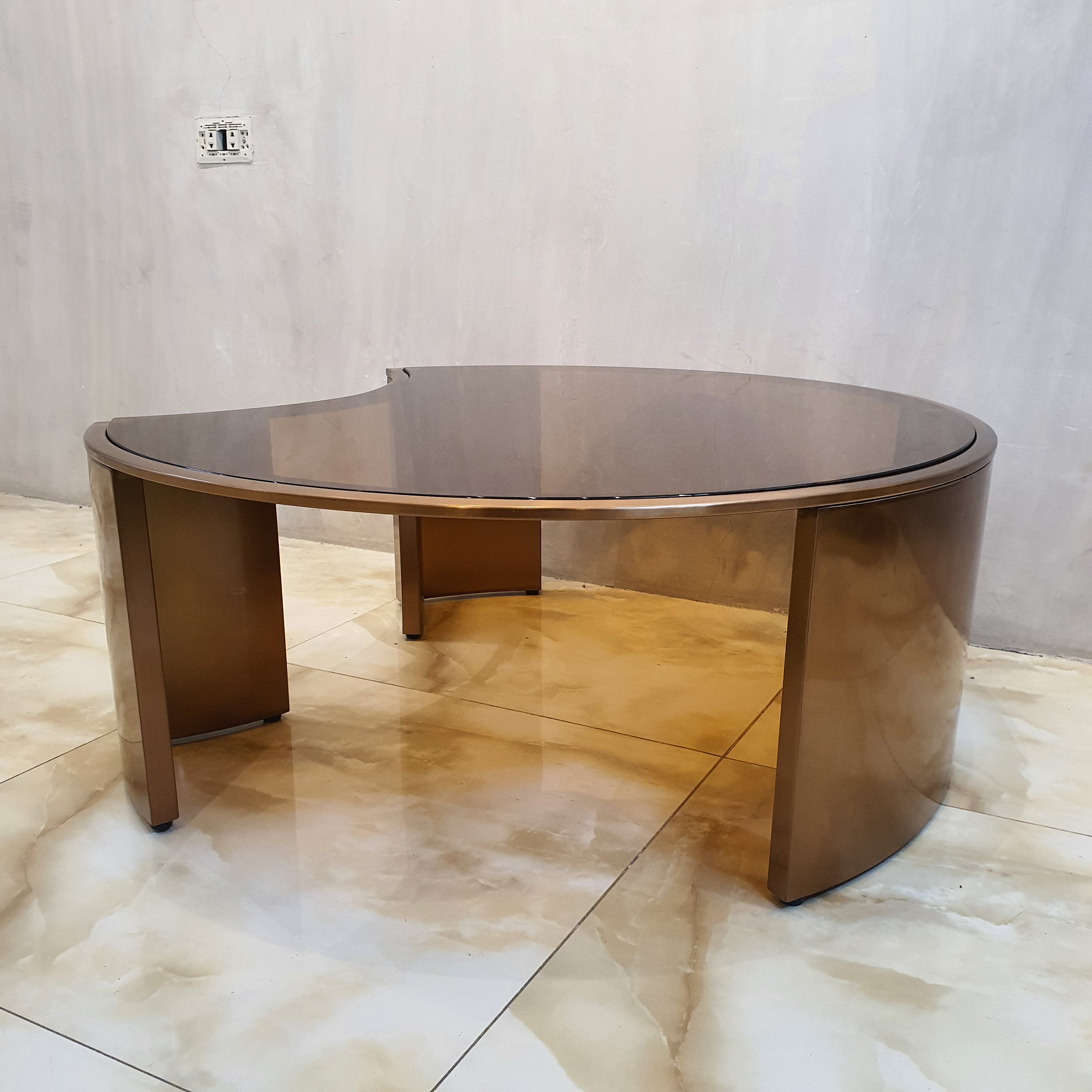 Luxe Bronze Glass Gold Center Table and Side Table