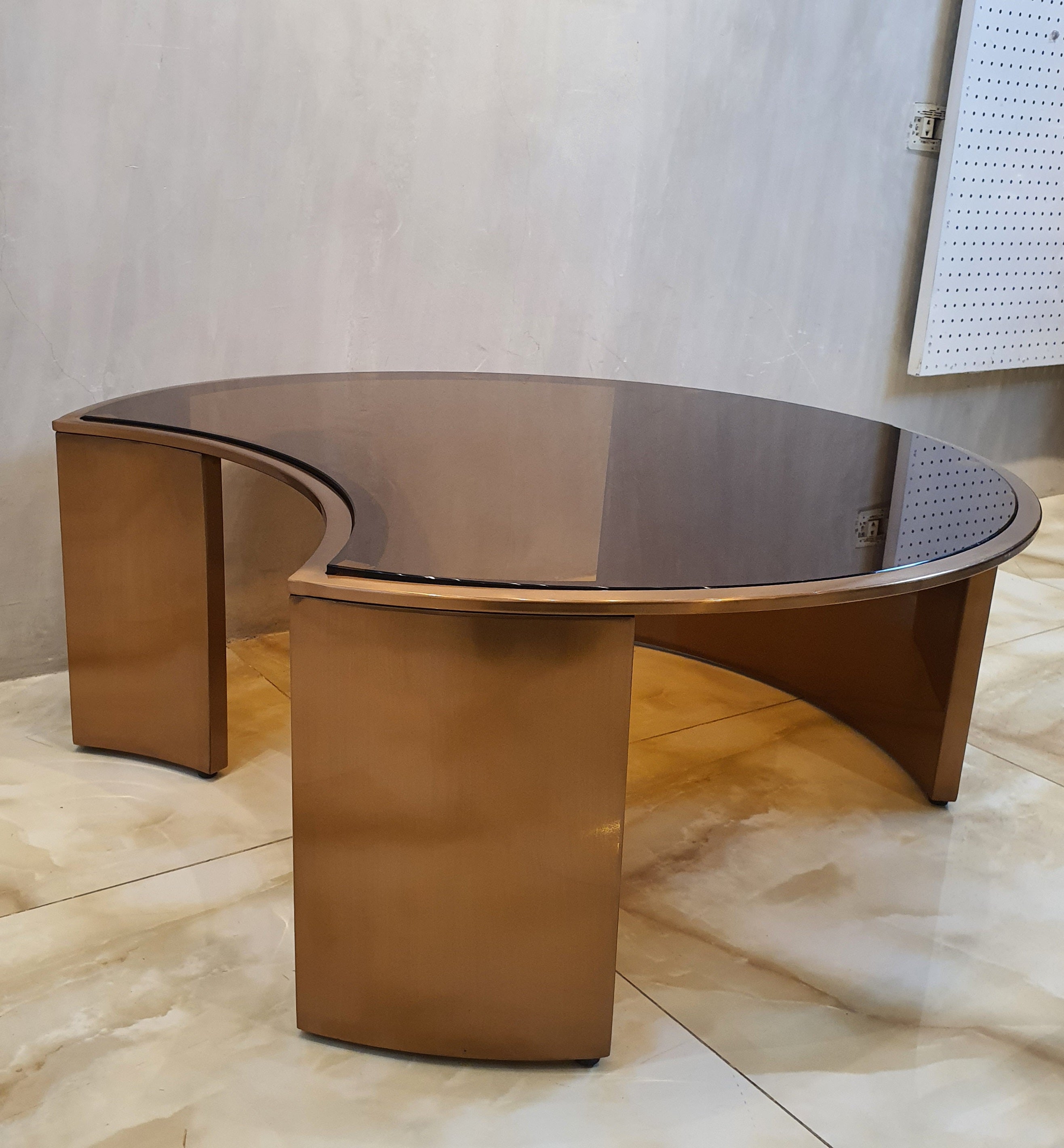 Luxe Bronze Glass Gold Center Table and Side Table