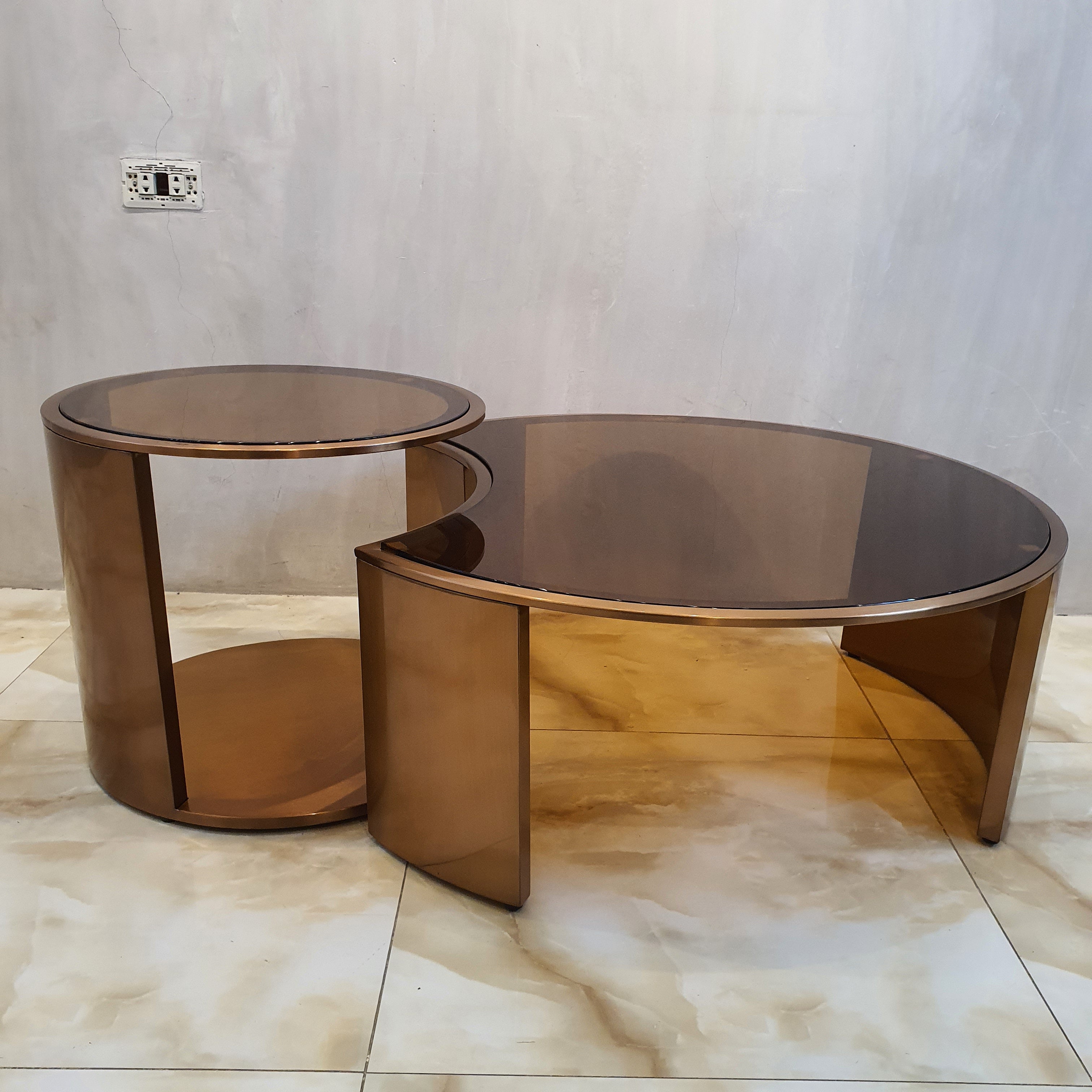 Luxe Bronze Glass Gold Center Table and Side Table