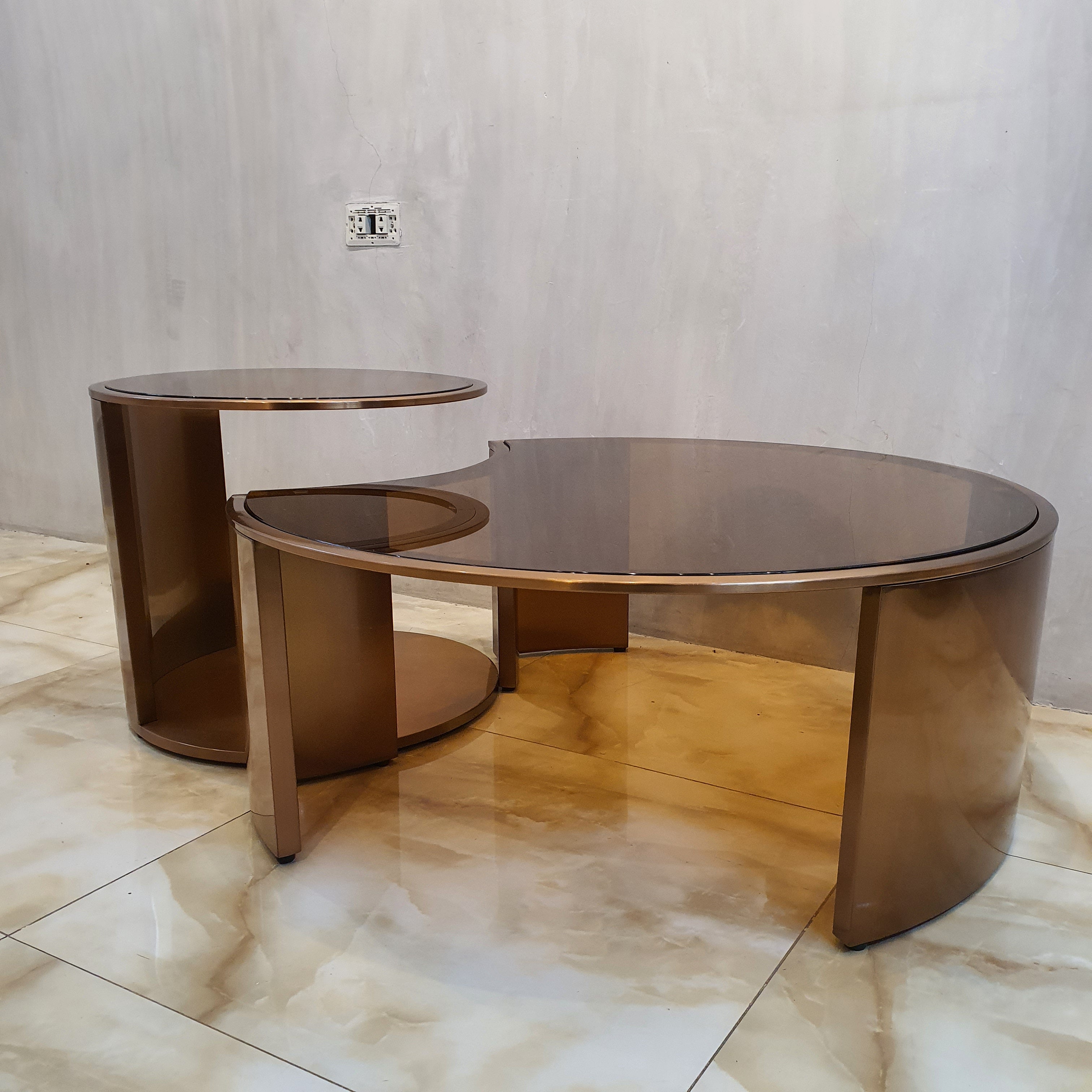 Luxe Bronze Glass Gold Center Table and Side Table