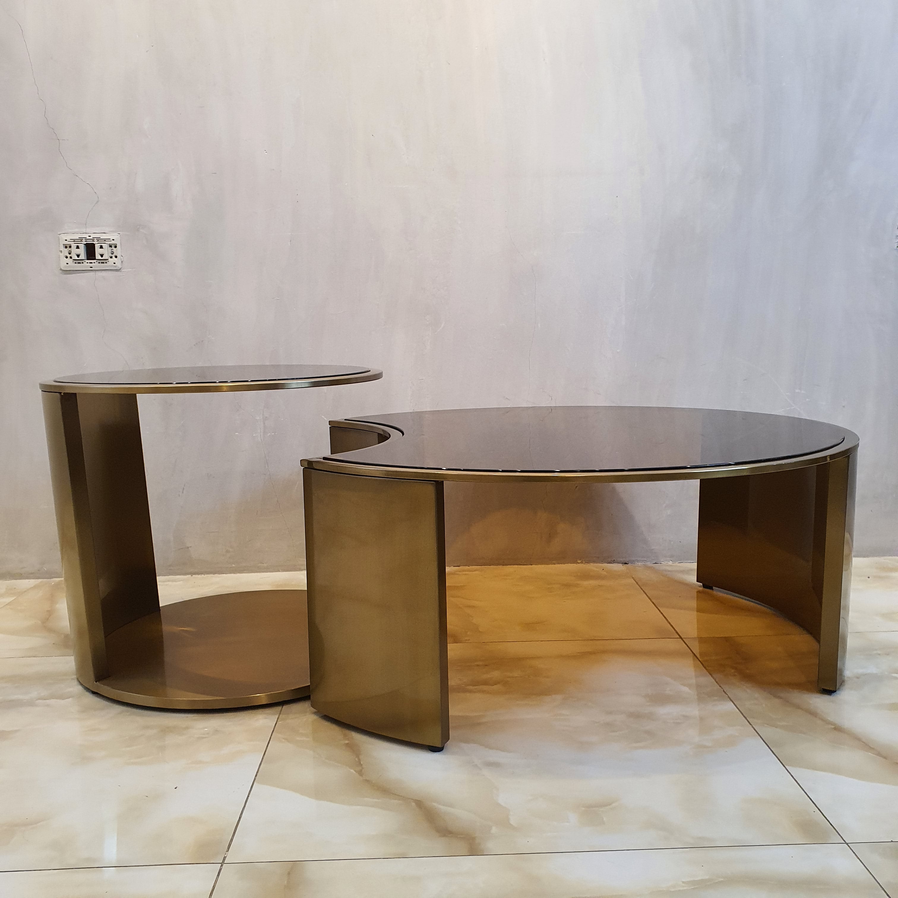 Luxe Smoked Glass Bronze Center Table and Side Table