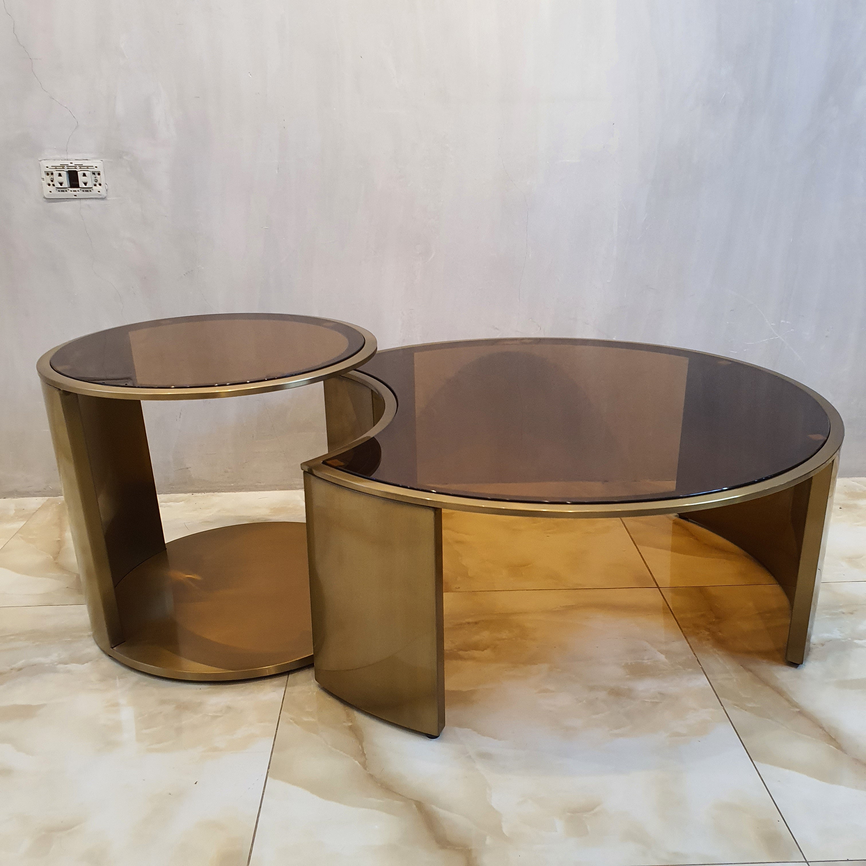 Luxe Smoked Glass Bronze Center Table and Side Table