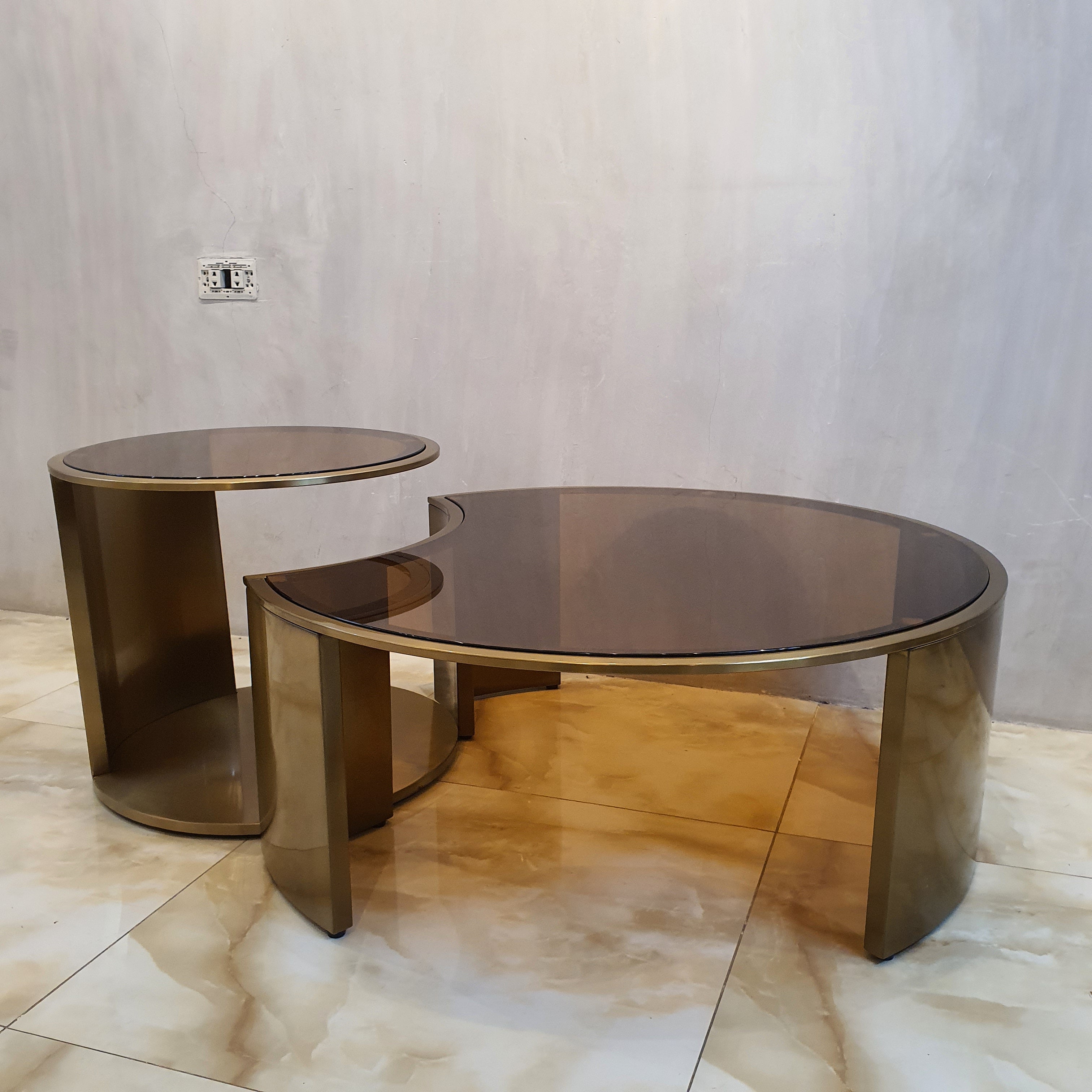 Luxe Smoked Glass Bronze Center Table and Side Table