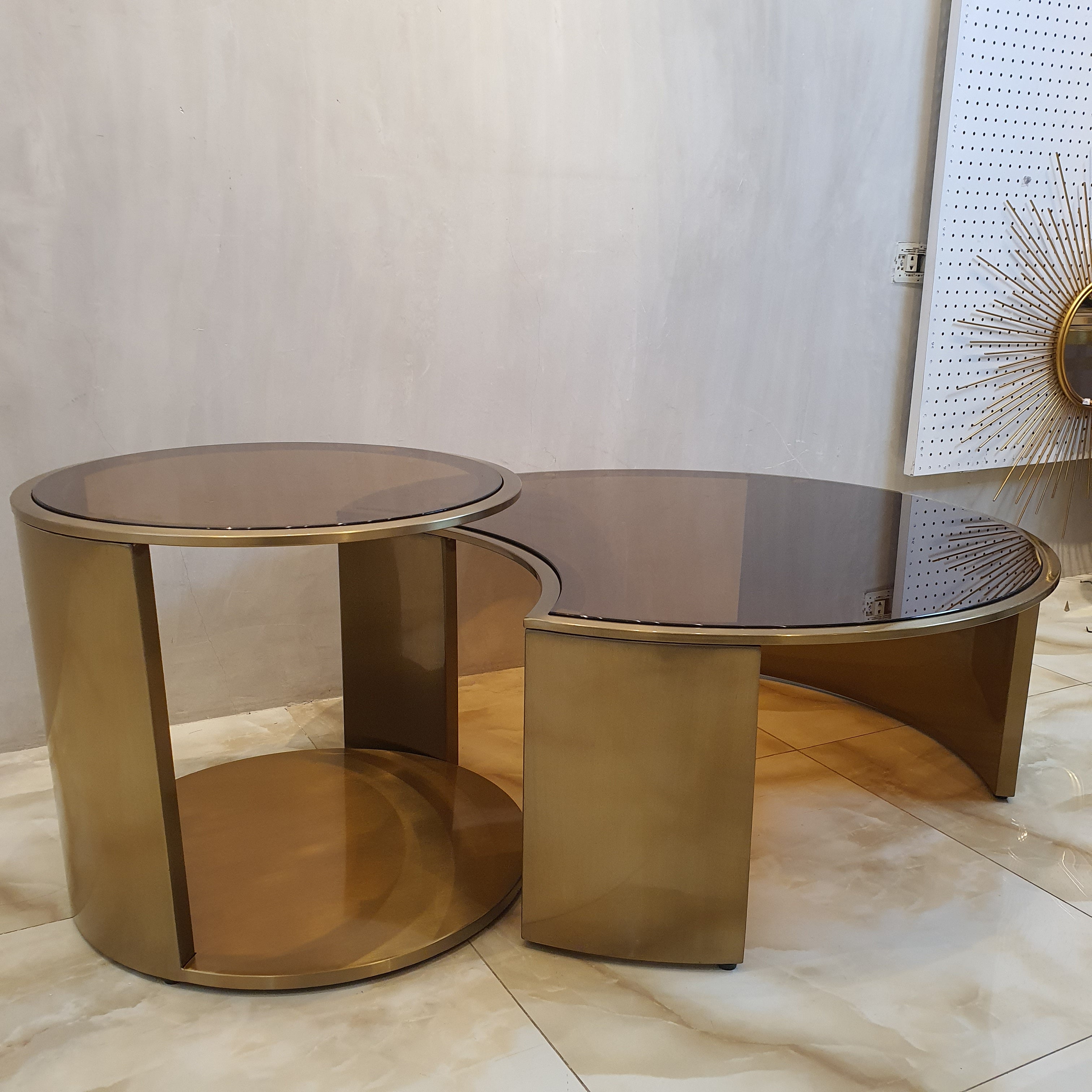 Luxe Smoked Glass Bronze Center Table and Side Table