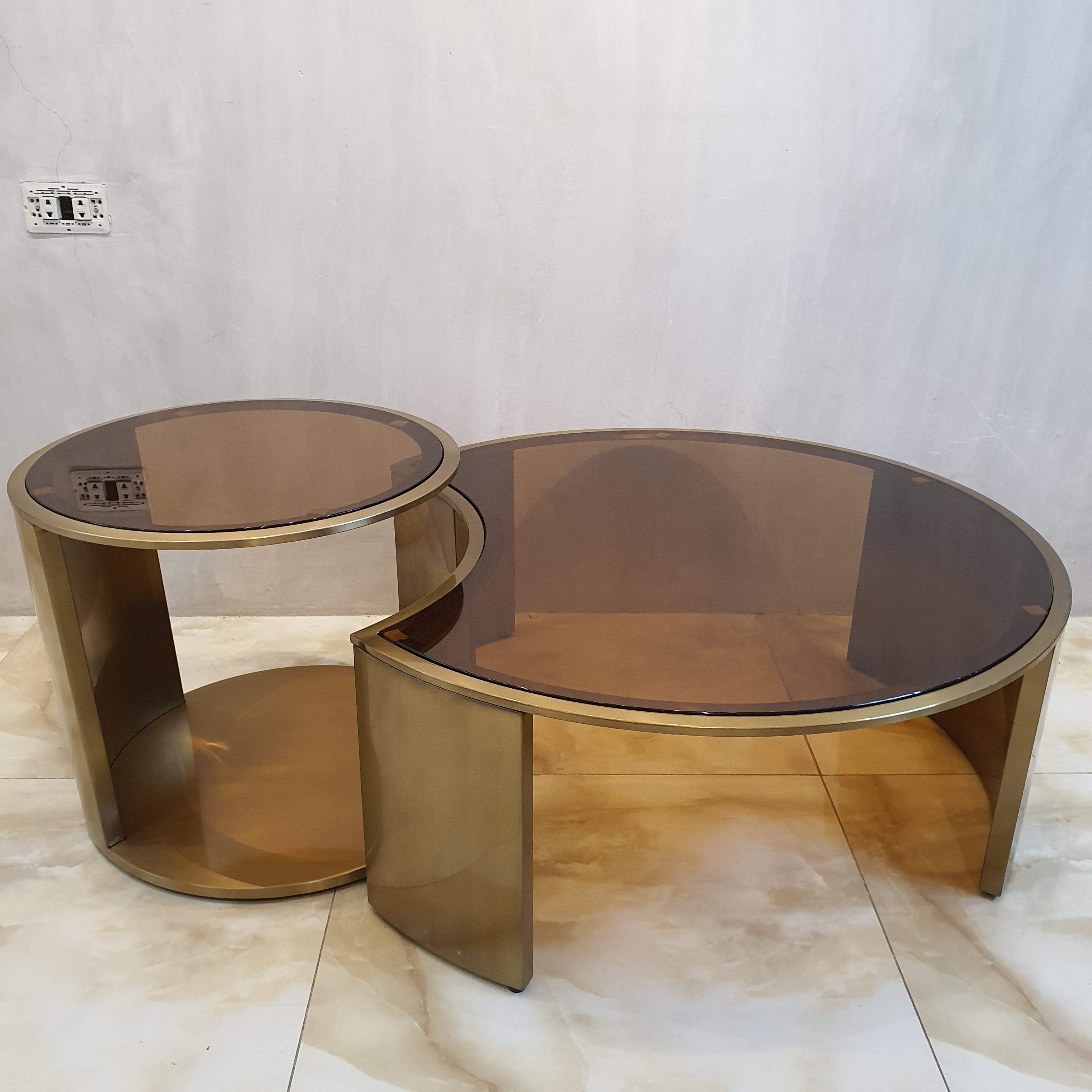 Luxe Smoked Glass Bronze Center Table and Side Table