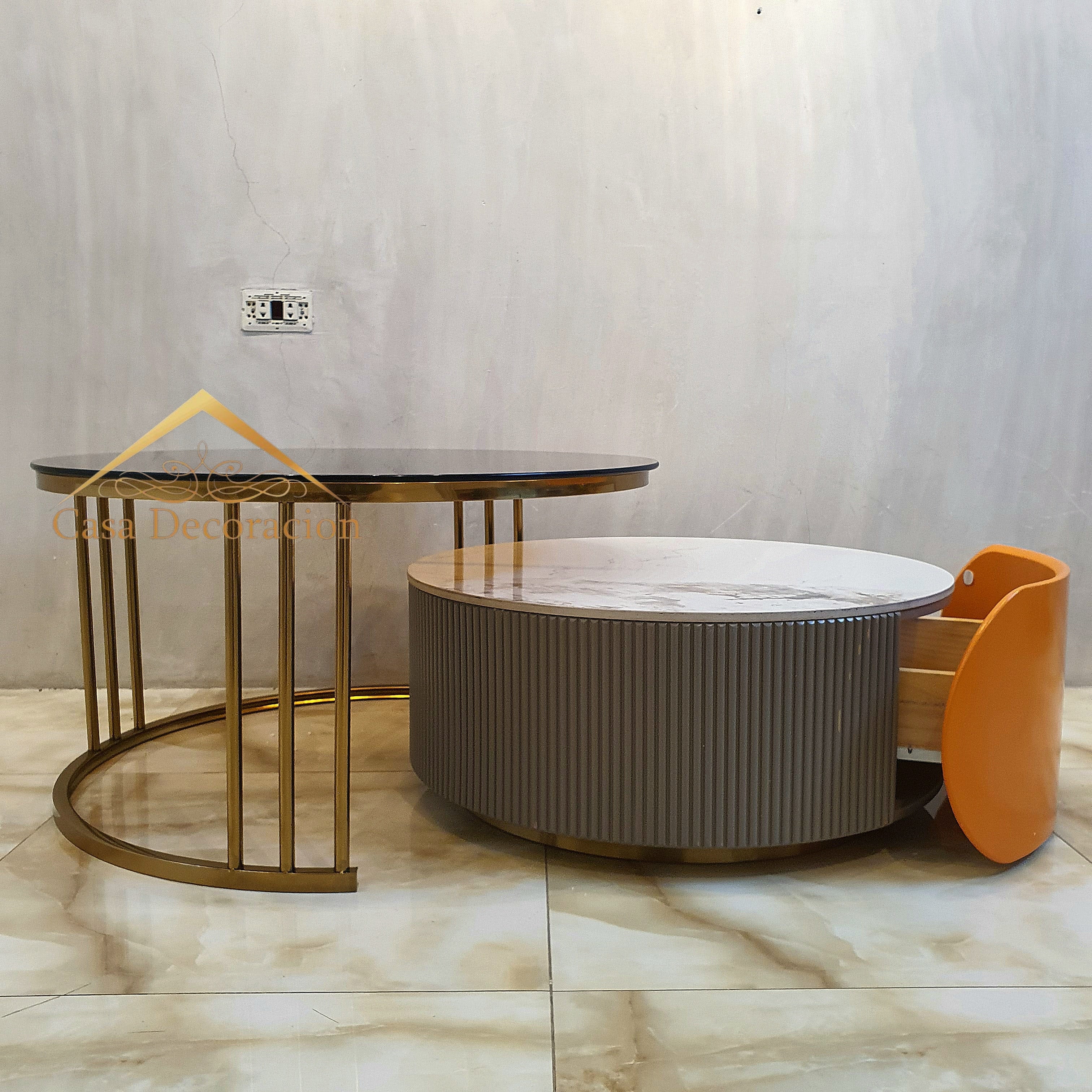 Metal Glass Center Table Clear Glass with Multicolor Side Table White top