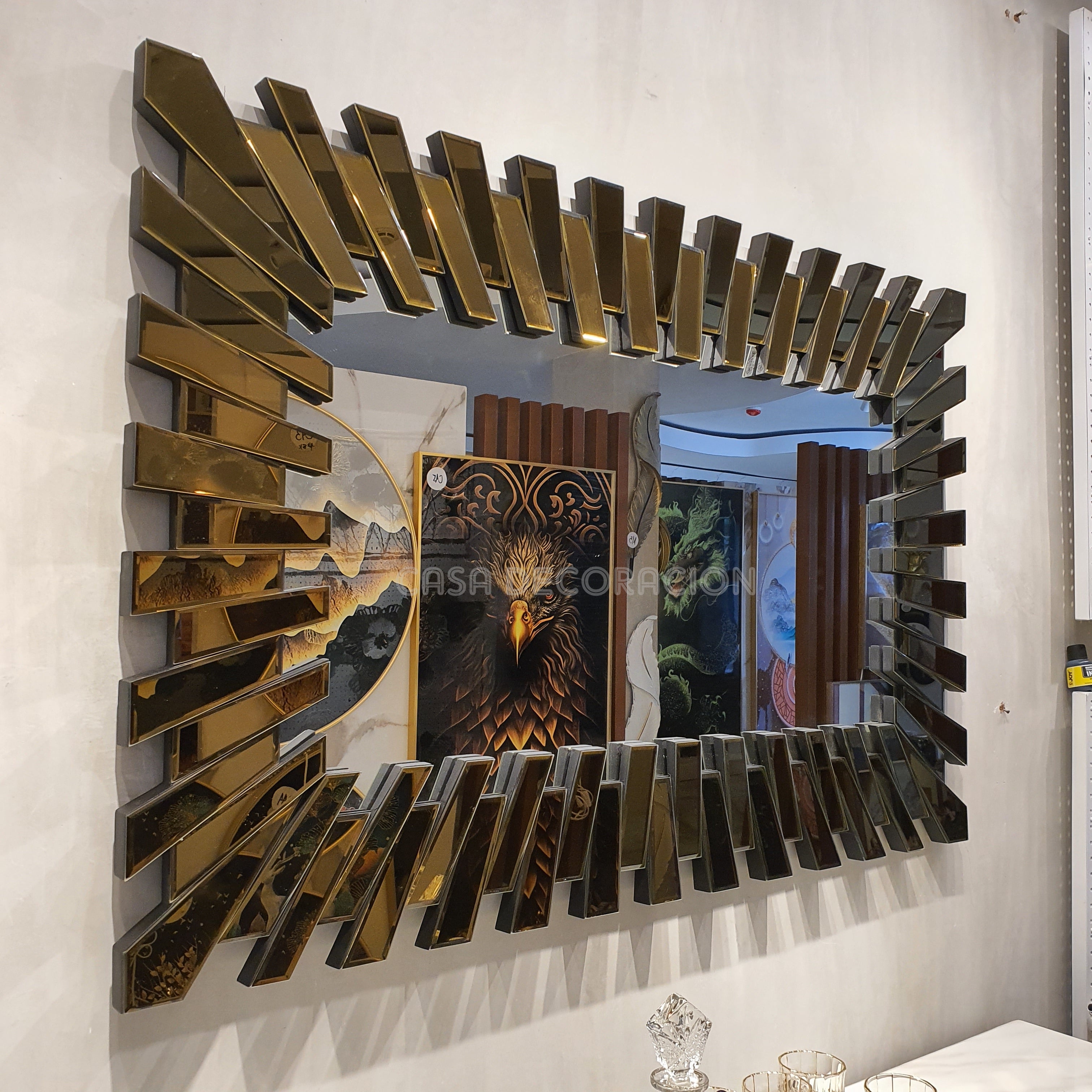 Luxury Rectangular Gold Ray Mirror (120x80cm)