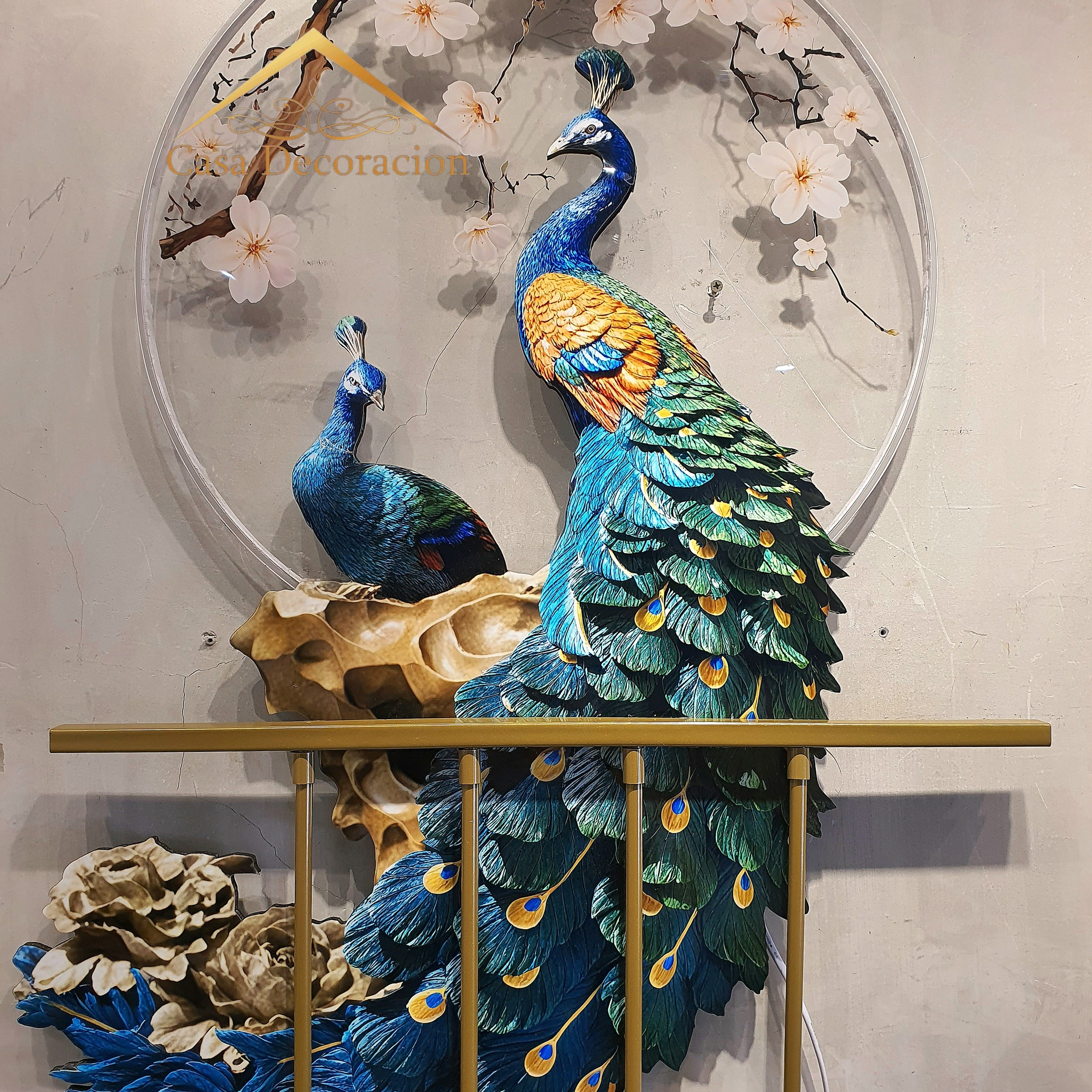 3D Couple Peacock Wall Art With LED