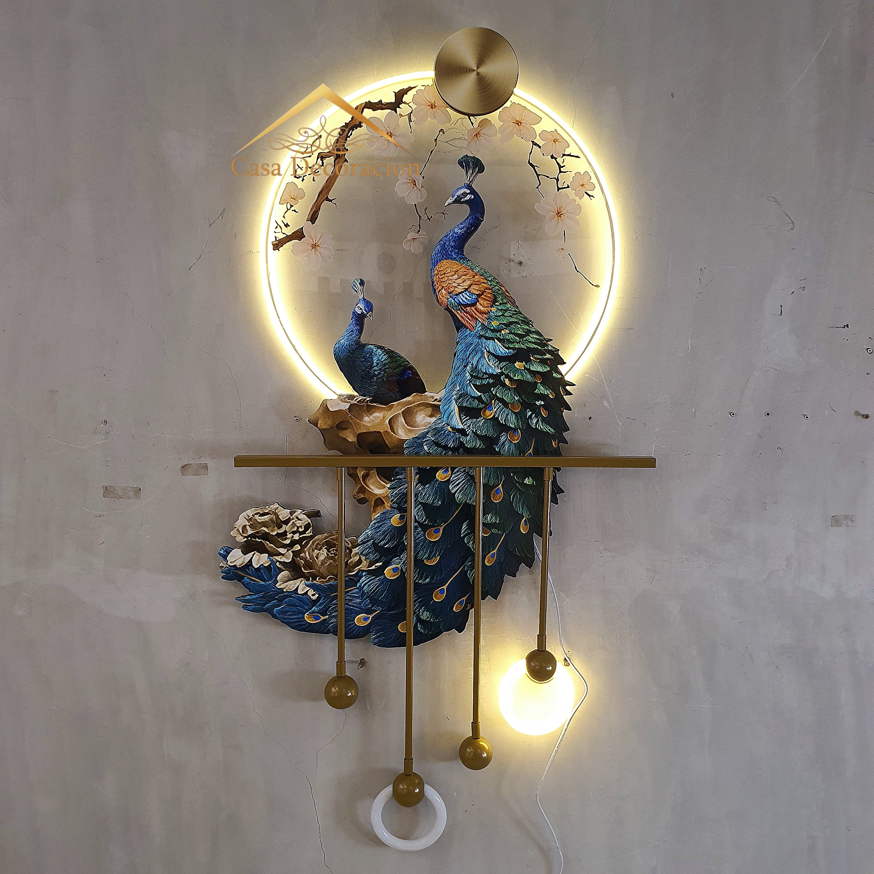 3D Couple Peacock Wall Art With LED